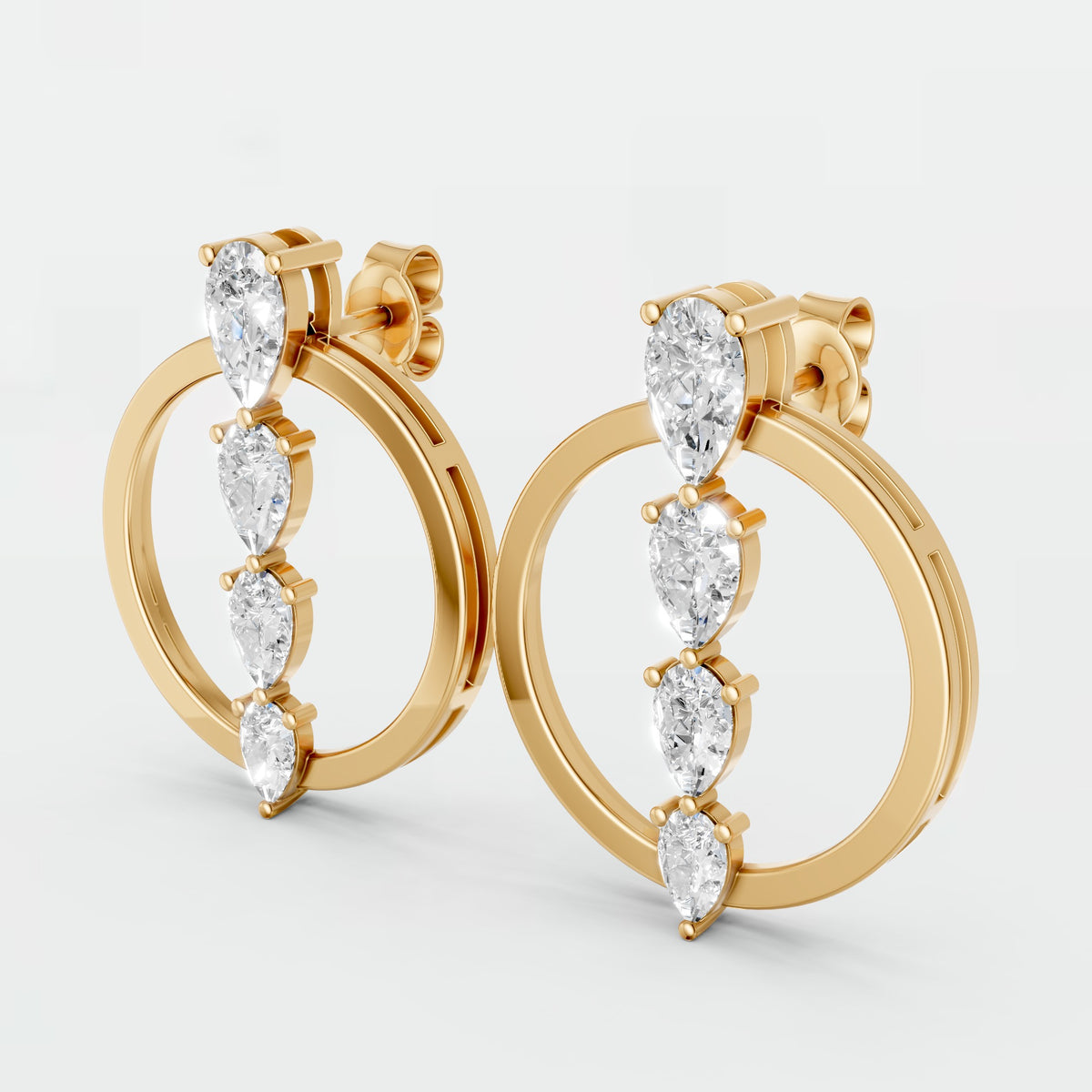 Elara Pear Diamond Circle Graduated Drop Earrings