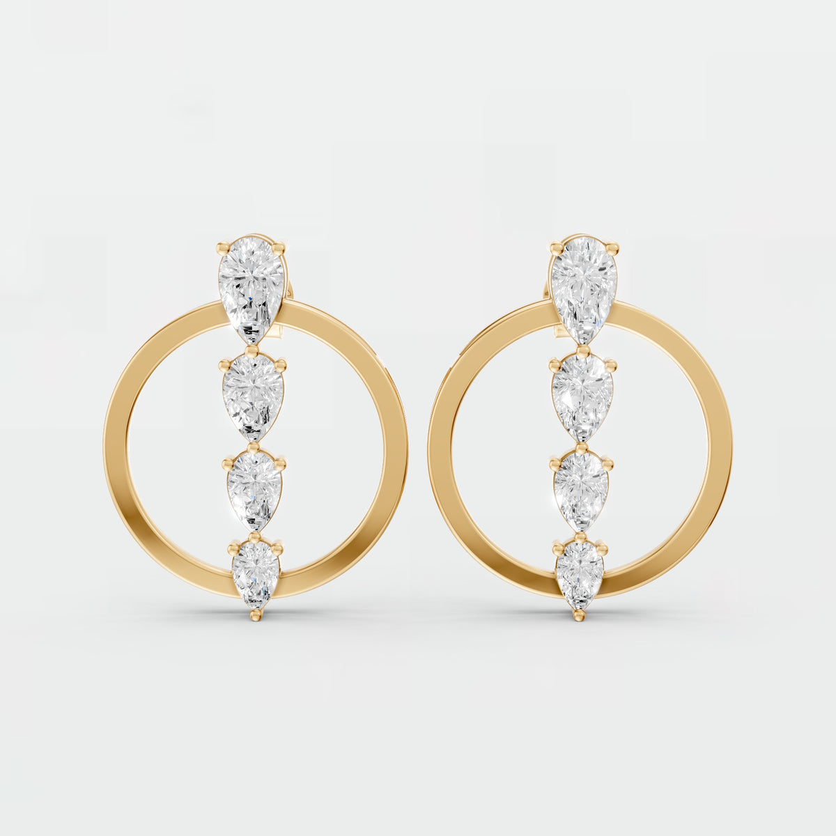 Elara Pear Diamond Circle Graduated Drop Earrings