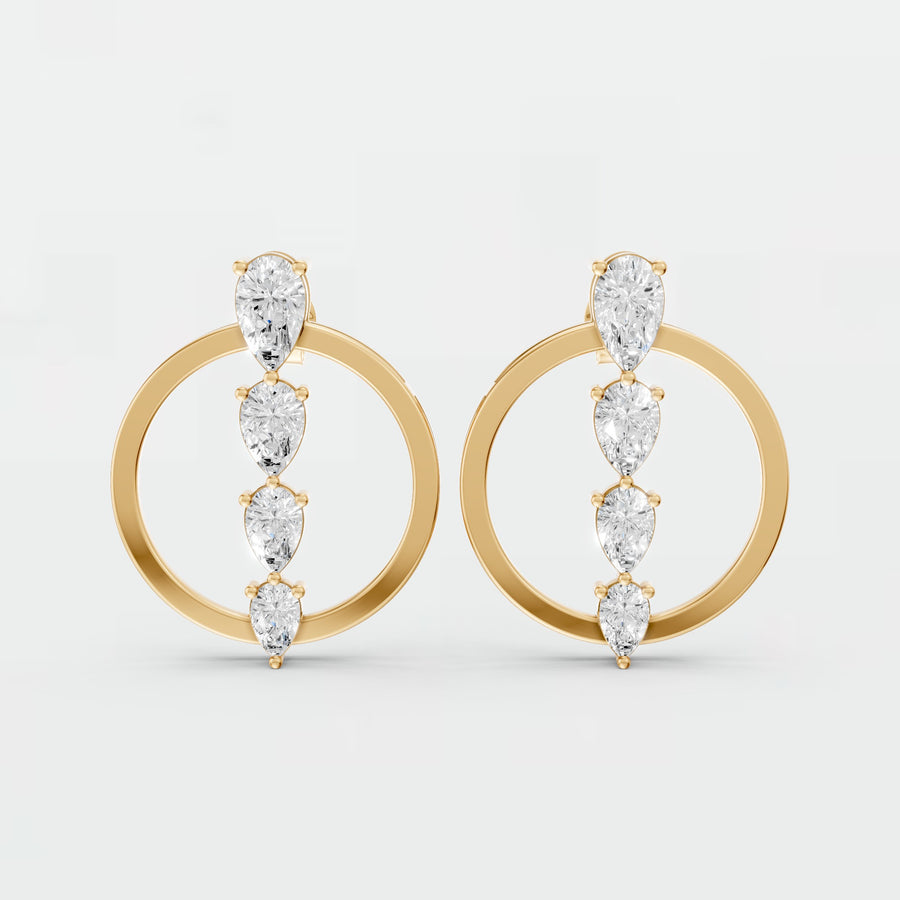 Elara Pear Diamond Circle Graduated Drop Earrings