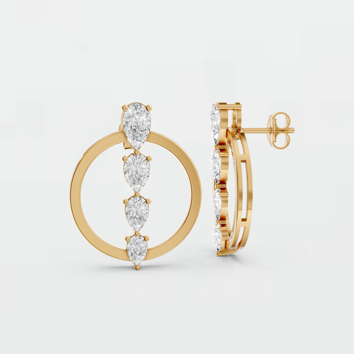 Elara Pear Diamond Circle Graduated Drop Earrings