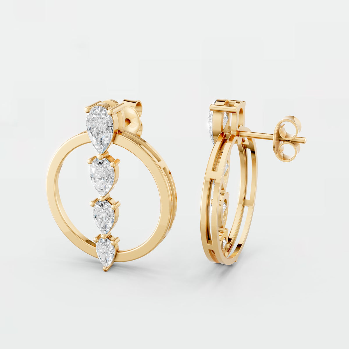 Elara Pear Diamond Circle Graduated Drop Earrings