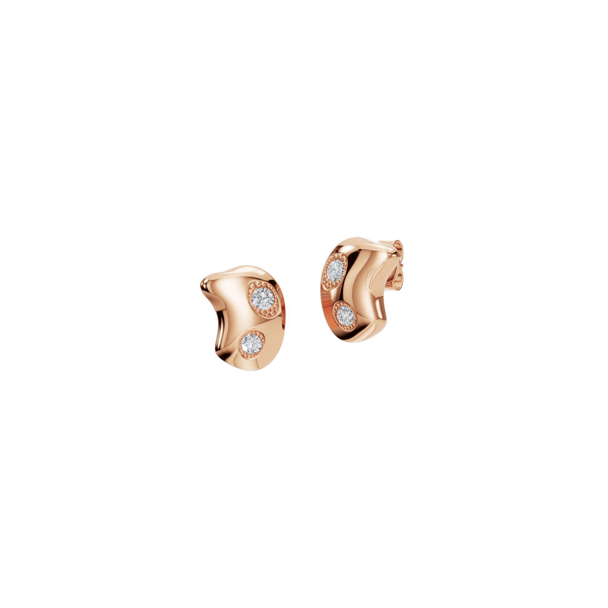 0.206 CTW Diamond Dome Stud Earrings in Gold – Round Cut Modern Design