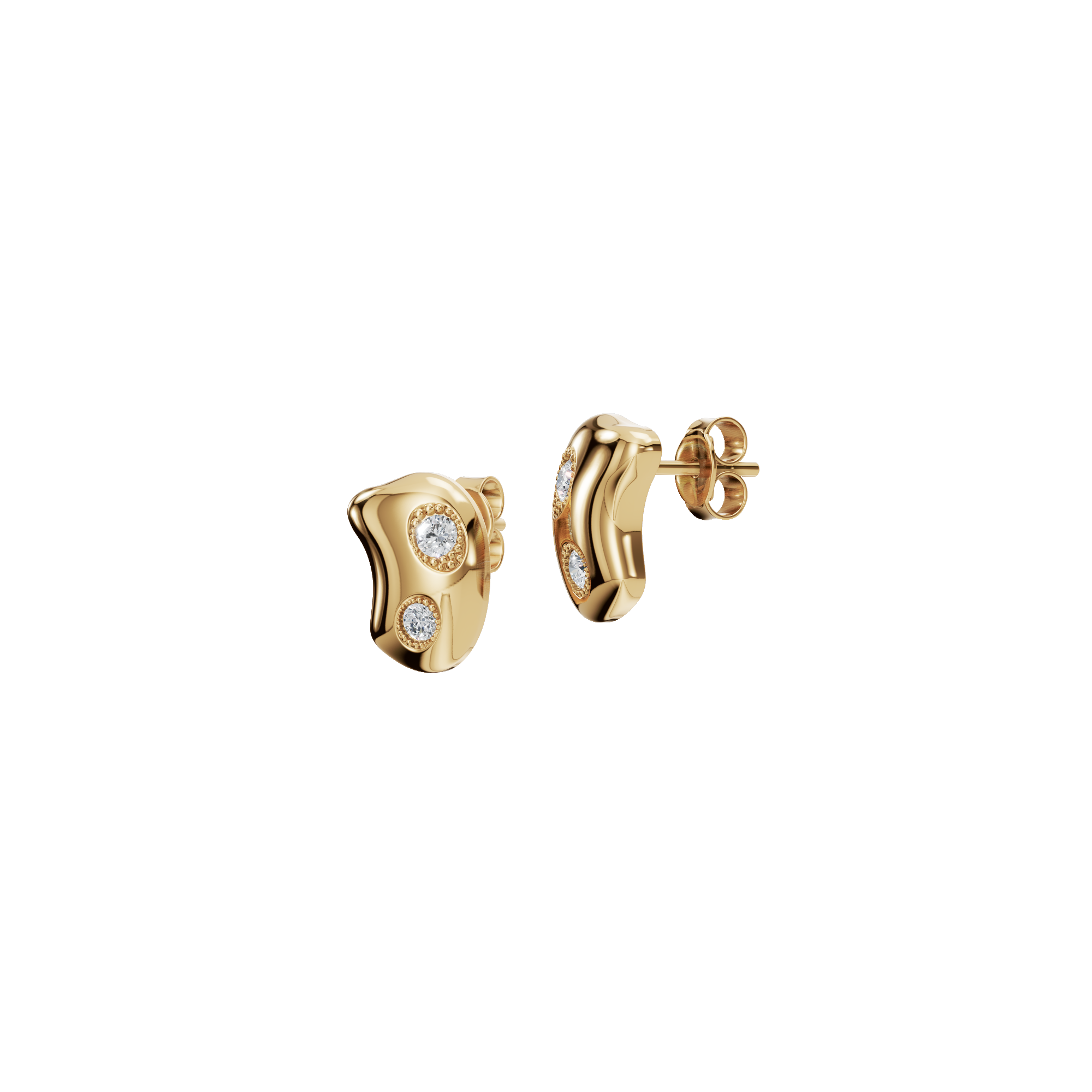 0.206 CTW Diamond Dome Stud Earrings in Gold – Round Cut Modern Design