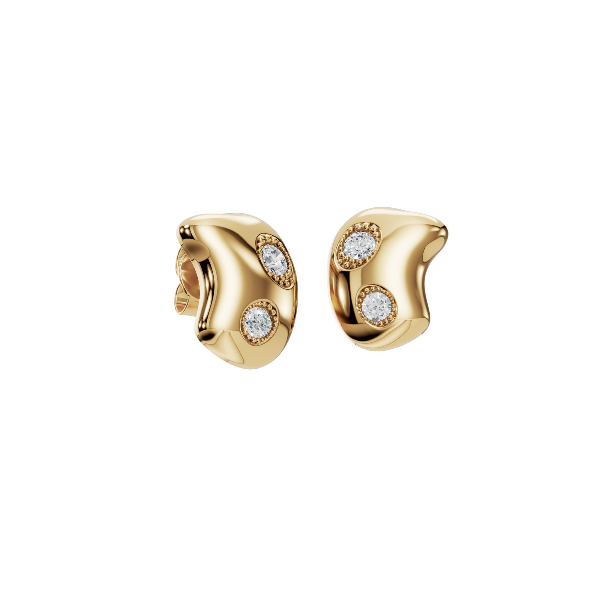 0.206 CTW Diamond Dome Stud Earrings in Gold – Round Cut Modern Design