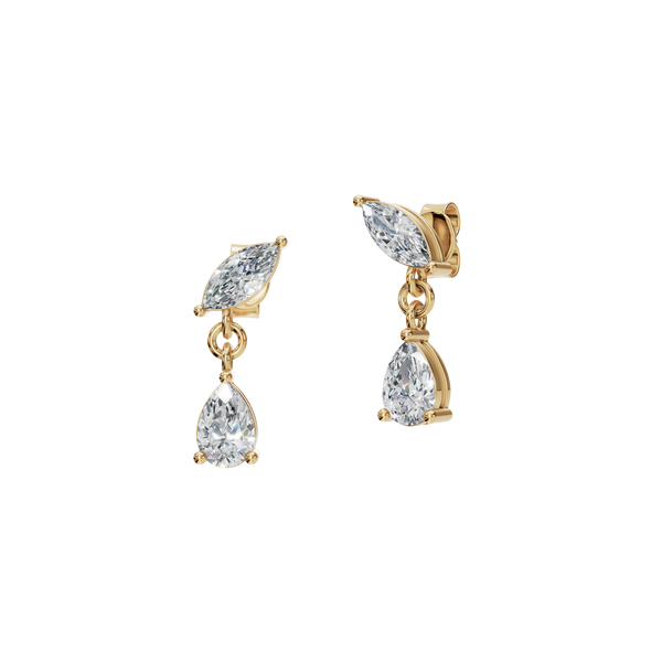 1.19 CTW Lab Diamond Drop Earrings | Marquise and Pear Diamond Gold Earrings