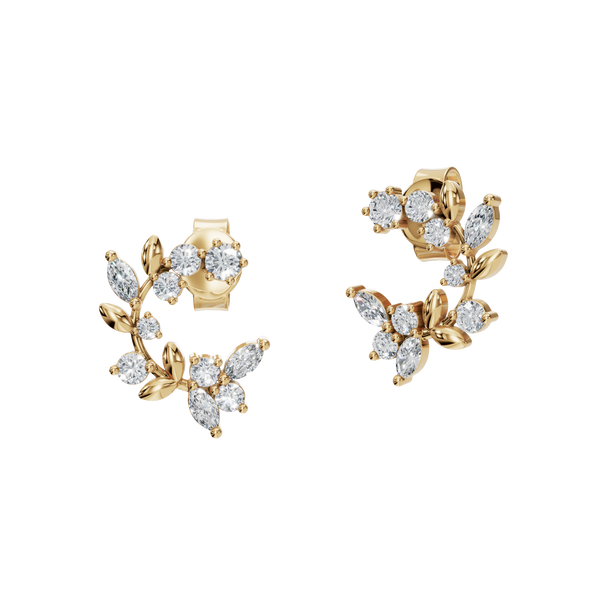 0.45 CTW Multi Color Lab Grown Diamond Floral Stud Earrings | Nature Inspired Earrings