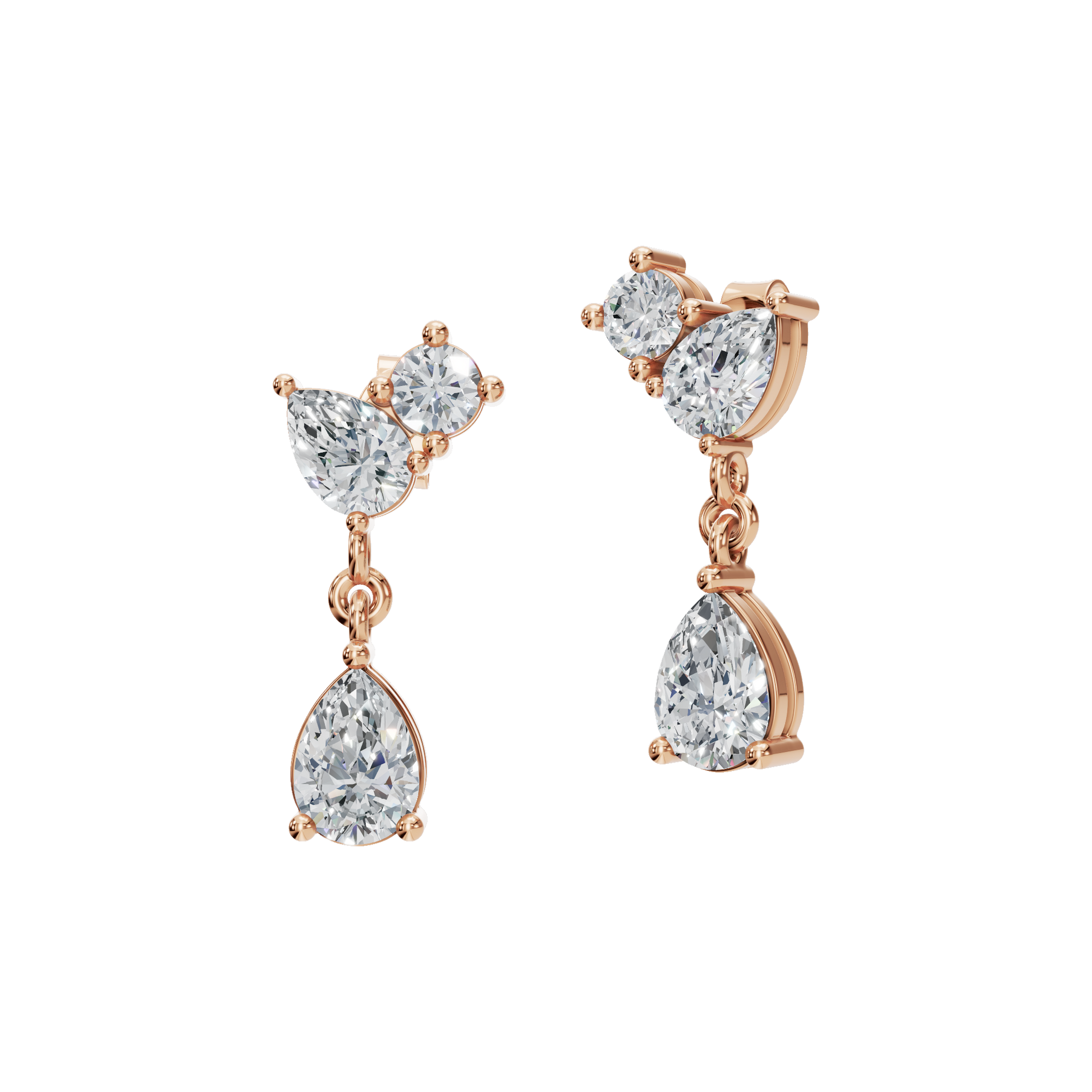 2.34 CTW Pear Cut Lab Grown Diamond Drop Earrings | Pear & Round Diamond Dangle Earrings