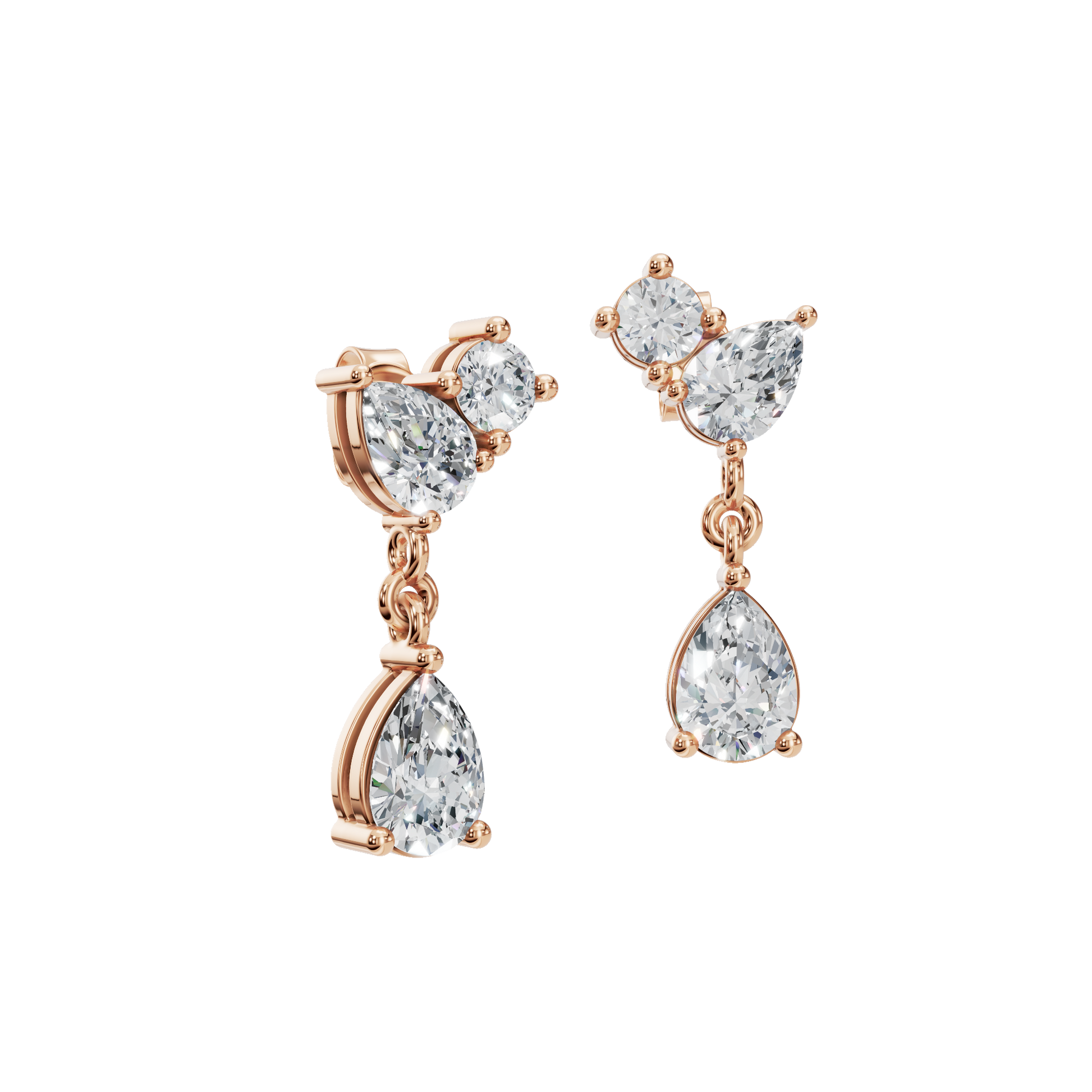 2.34 CTW Pear Cut Lab Grown Diamond Drop Earrings | Pear & Round Diamond Dangle Earrings