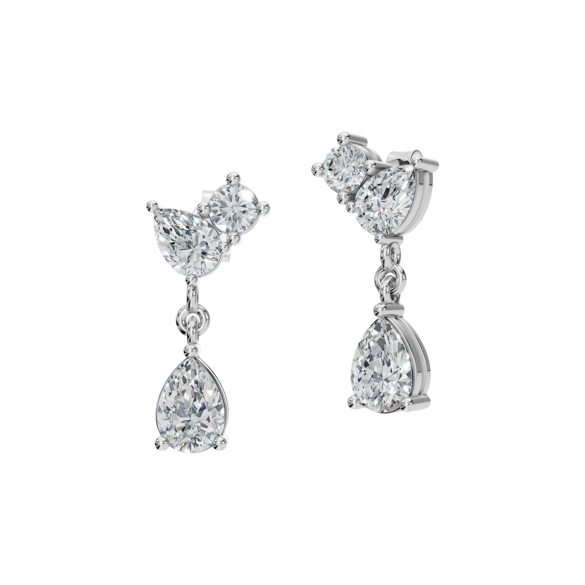 2.34 CTW Pear Cut Lab Grown Diamond Drop Earrings | Pear & Round Diamond Dangle Earrings