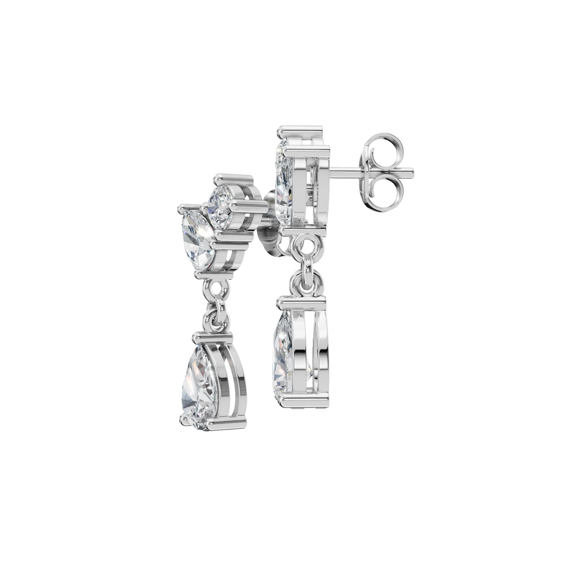 2.34 CTW Pear Cut Lab Grown Diamond Drop Earrings | Pear & Round Diamond Dangle Earrings