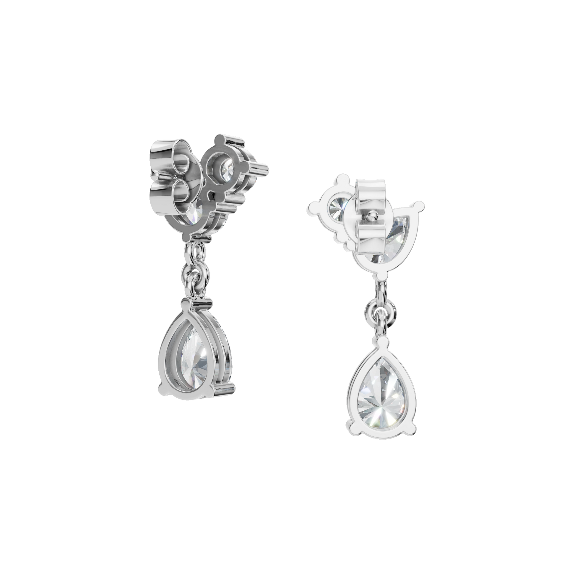 2.34 CTW Pear Cut Lab Grown Diamond Drop Earrings | Pear & Round Diamond Dangle Earrings