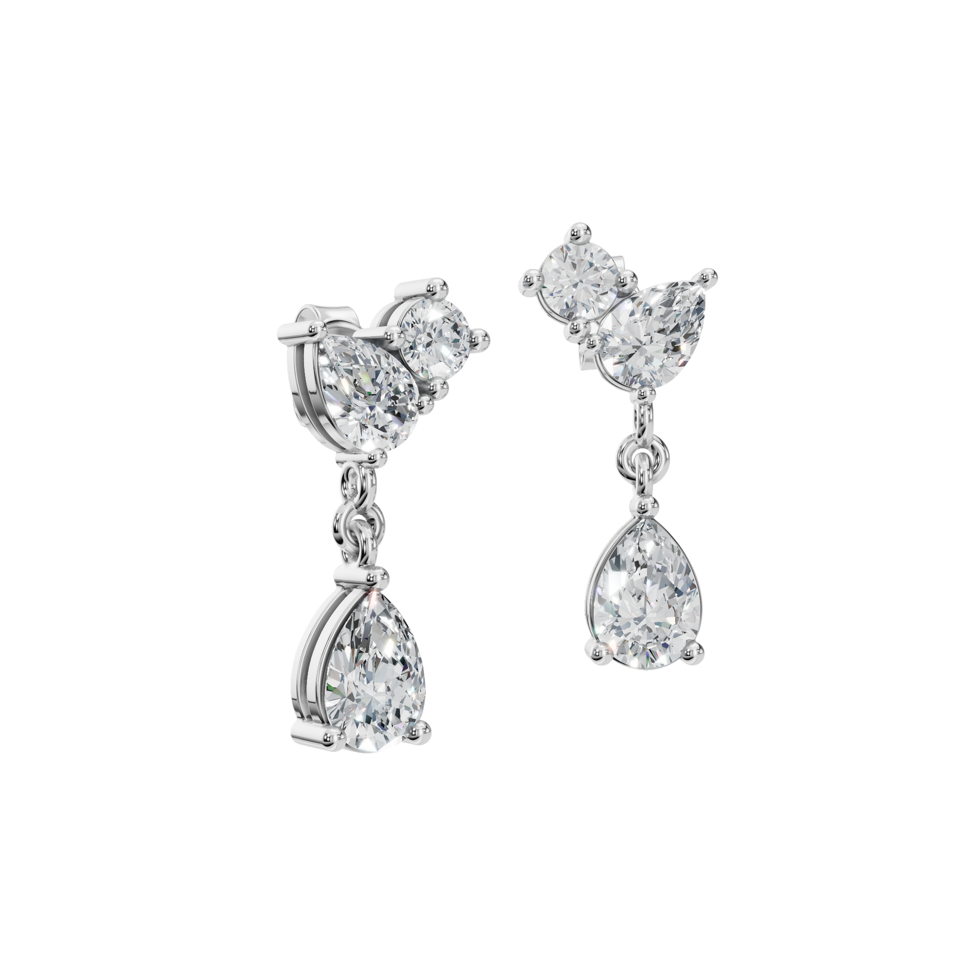 2.34 CTW Pear Cut Lab Grown Diamond Drop Earrings | Pear & Round Diamond Dangle Earrings