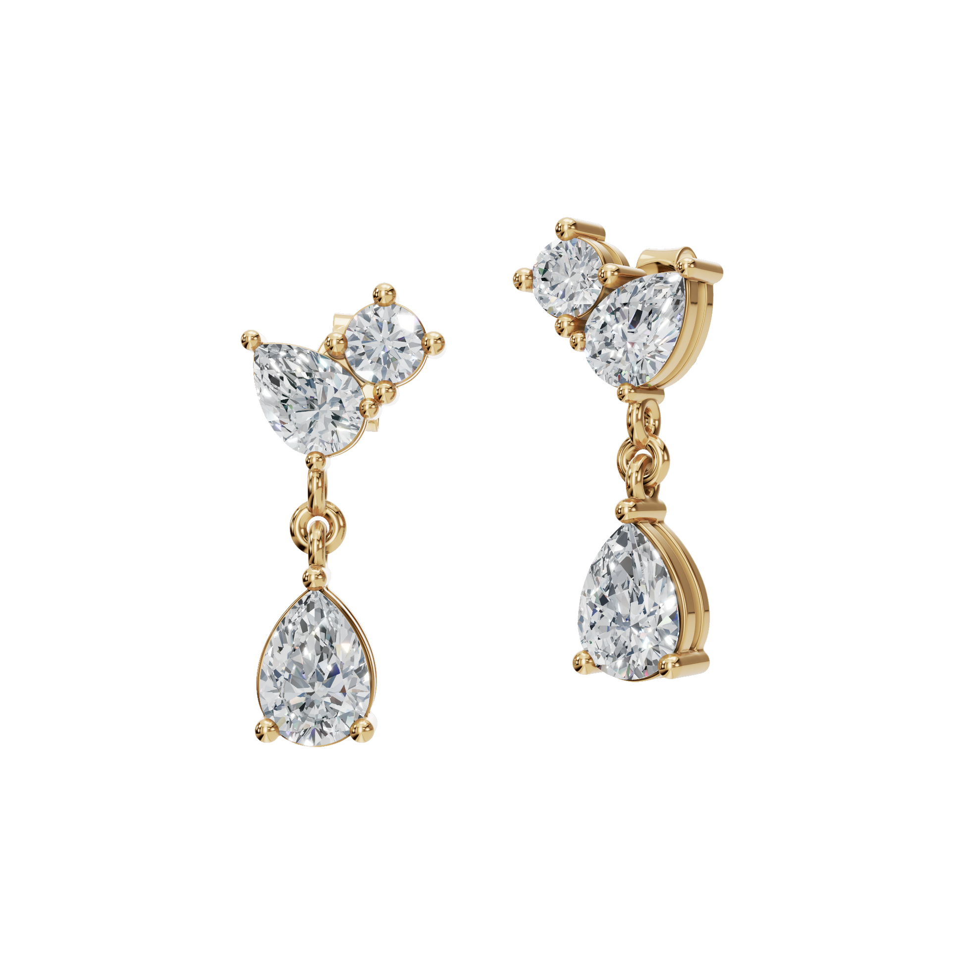 2.34 CTW Pear Cut Lab Grown Diamond Drop Earrings | Pear & Round Diamond Dangle Earrings