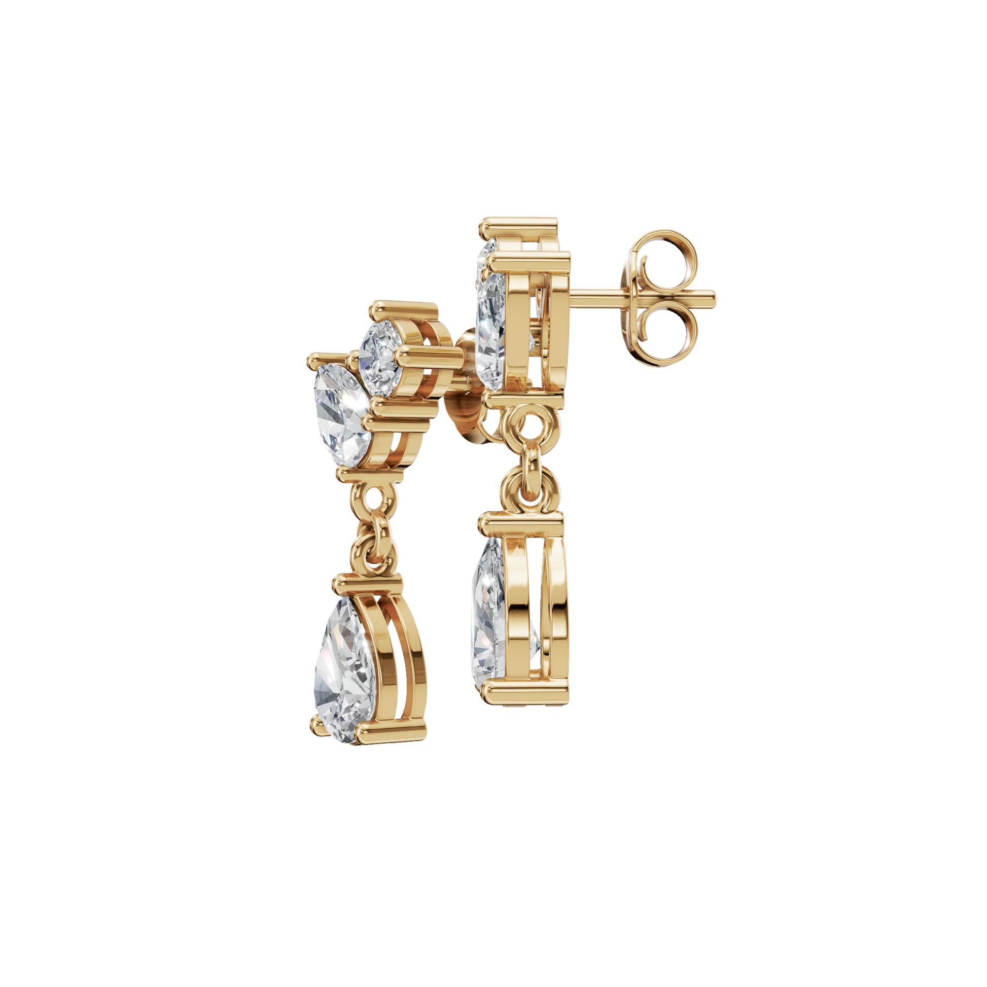 2.34 CTW Pear Cut Lab Grown Diamond Drop Earrings | Pear & Round Diamond Dangle Earrings