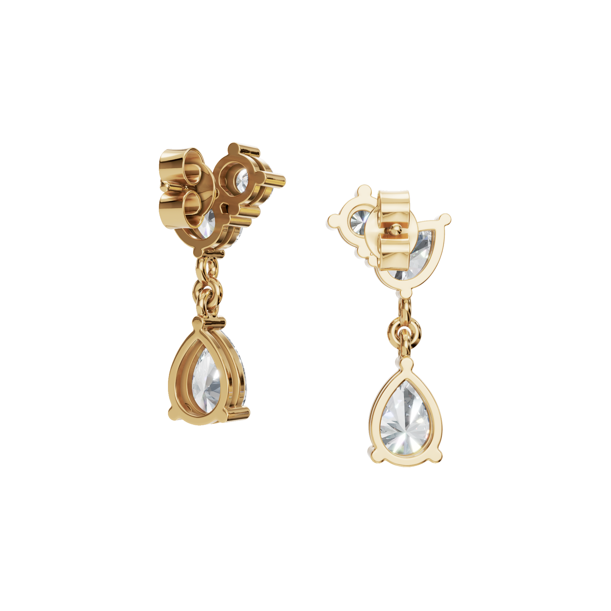 2.34 CTW Pear Cut Lab Grown Diamond Drop Earrings | Pear & Round Diamond Dangle Earrings