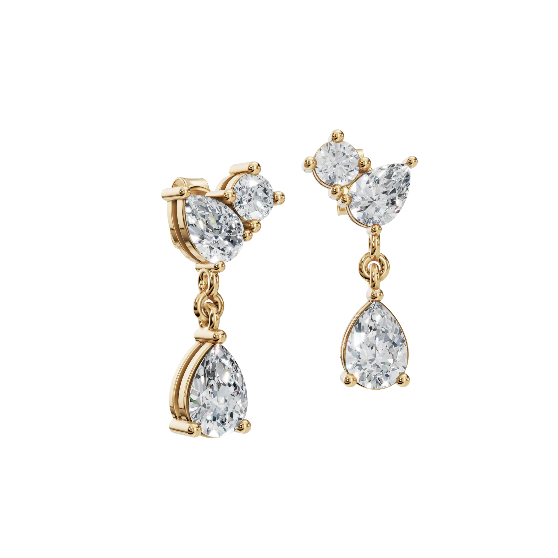 2.34 CTW Pear Cut Lab Grown Diamond Drop Earrings | Pear & Round Diamond Dangle Earrings