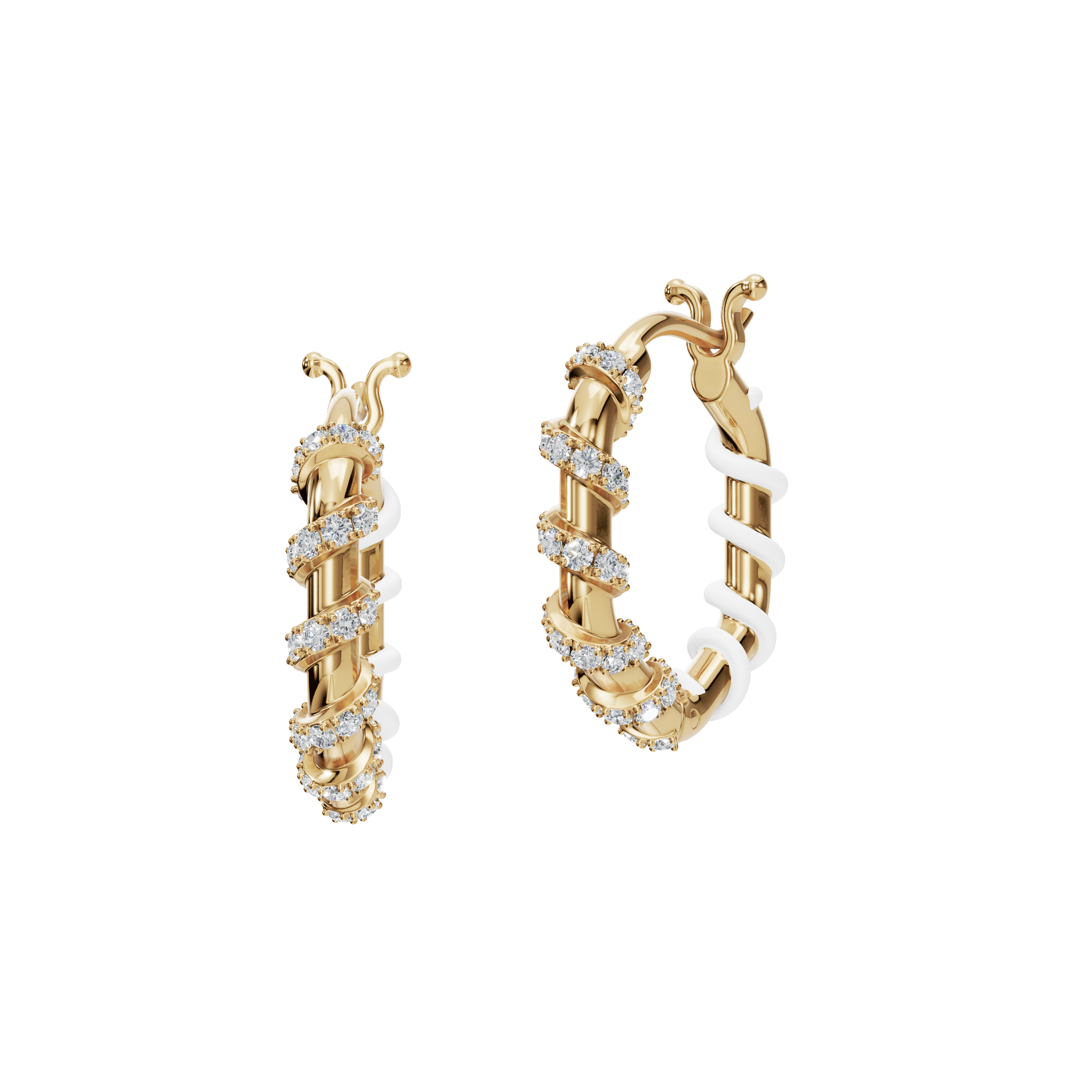 Diamond Wrapped Huggie Earrings with Rope Design