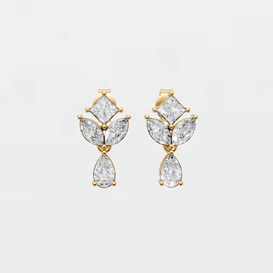 Rosalie Princess Pear Marquise Diamond Floral Dangle Earrings