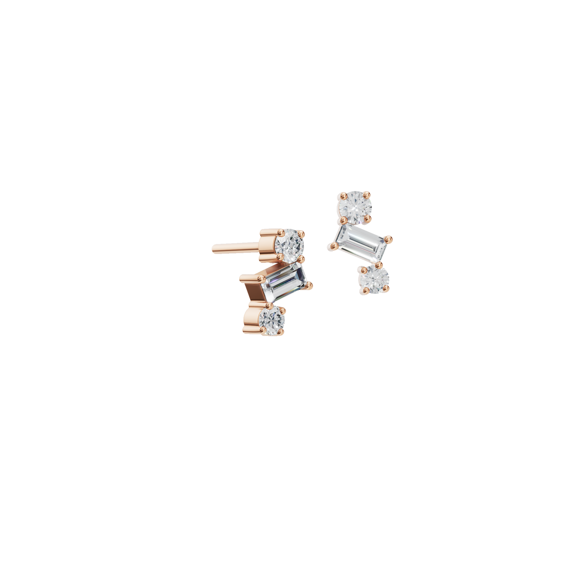 0.49 CTW Minimal Diamond Earrings – Baguette & Round Design