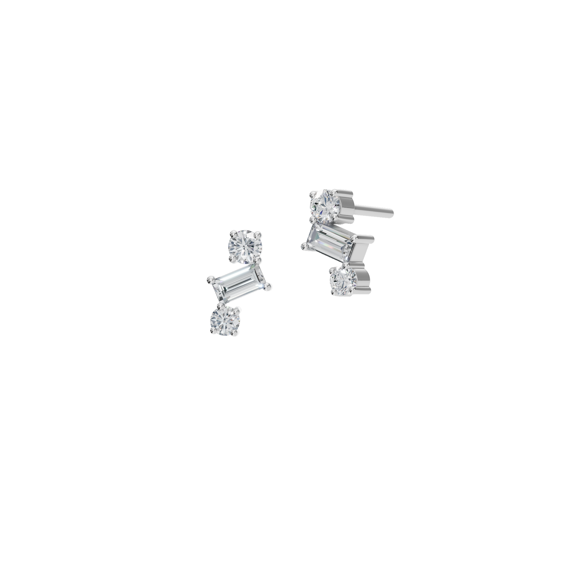 0.49 CTW Minimal Diamond Earrings – Baguette & Round Design