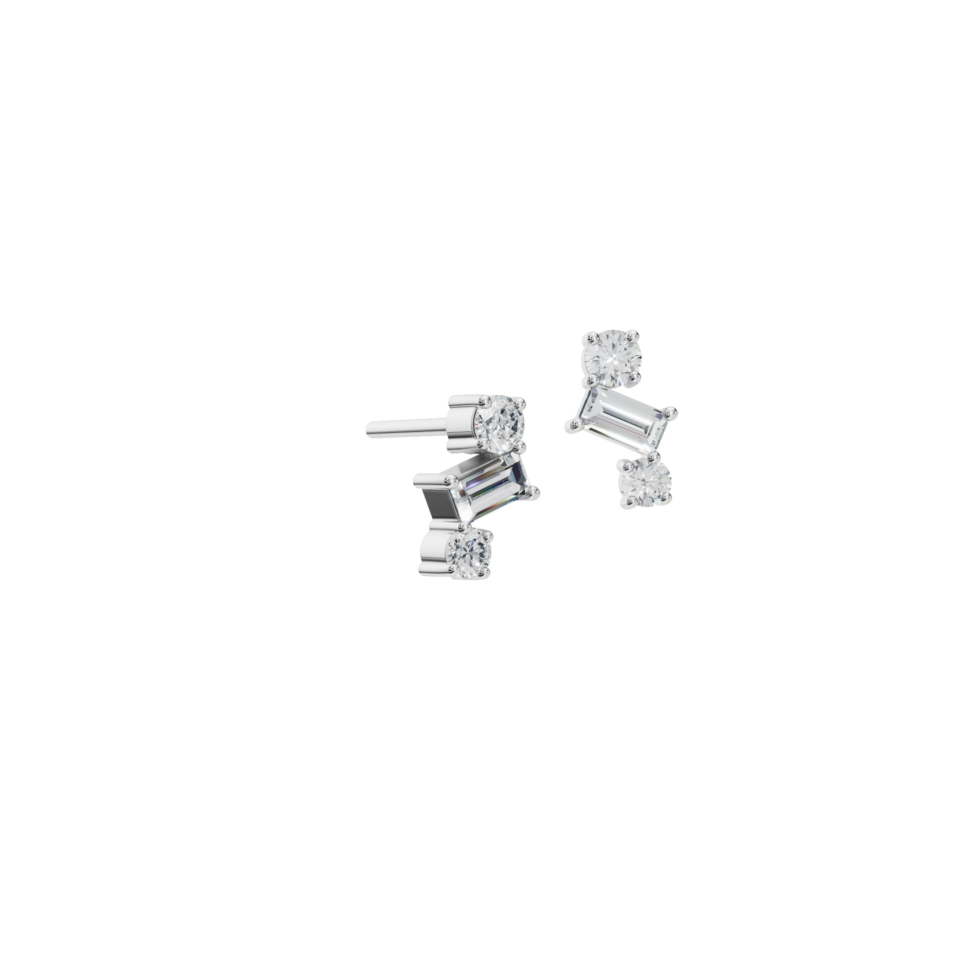 0.49 CTW Minimal Diamond Earrings – Baguette & Round Design
