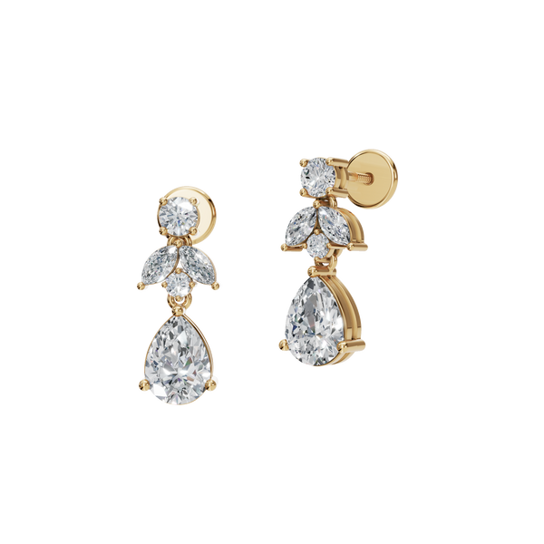 1.77 CTW Pear & Marquise Lab Grown Diamond Drop Earrings | Floral Diamond Dangle Earrings