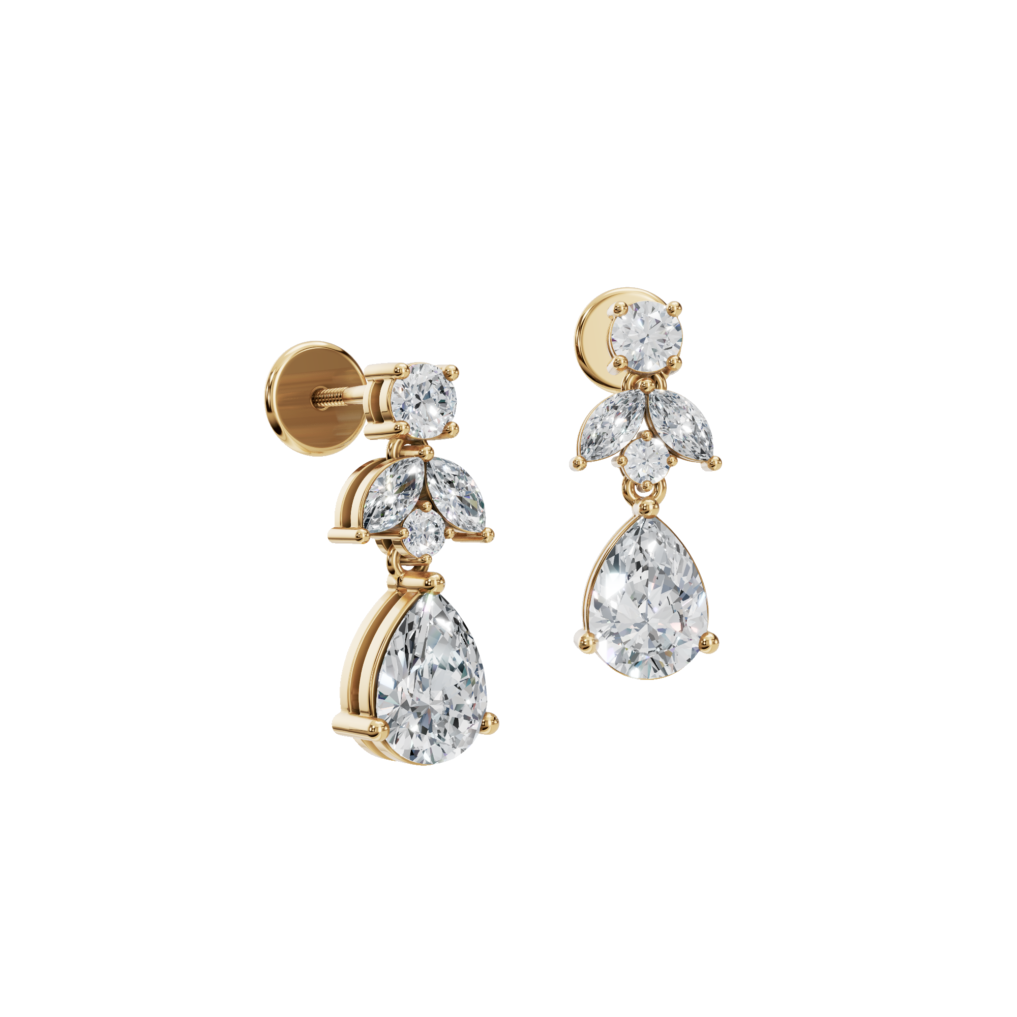 1.77 CTW Round Diamond Dangle Earrings – Luxury Gold Statement Drop Design