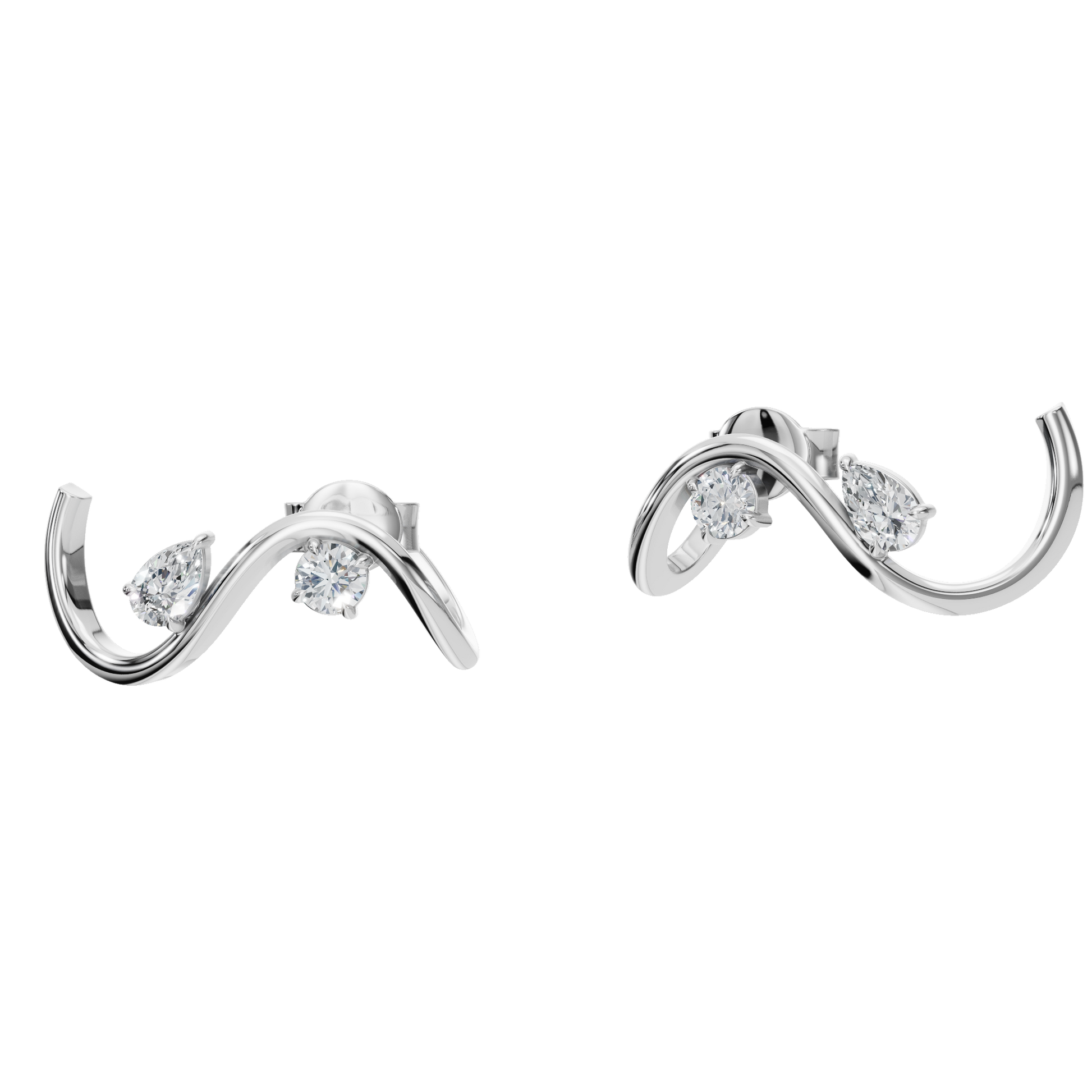0.52 CTW Flowing Wave Diamond Earrings – Pear & Round Gold Elegance
