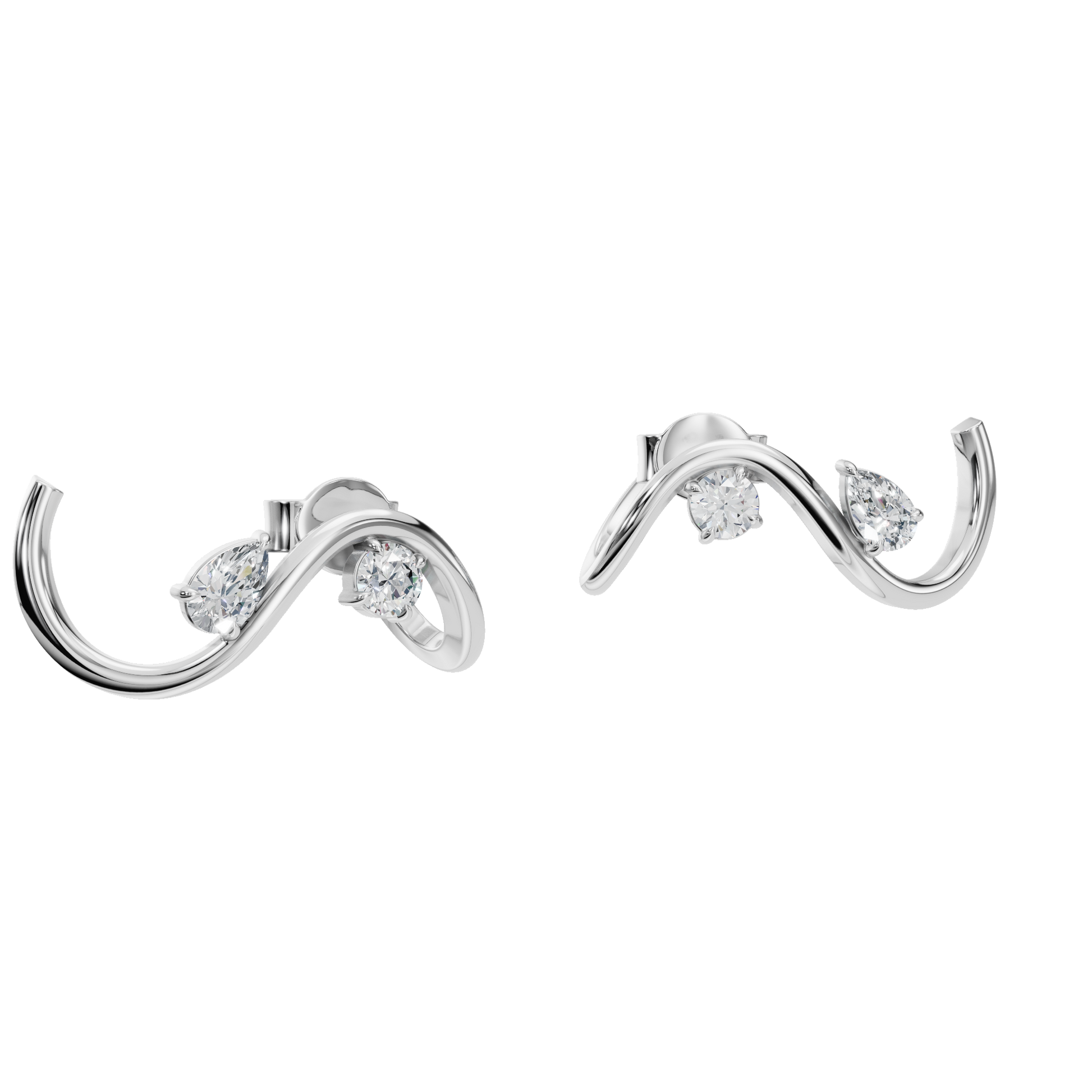 0.52 CTW Flowing Wave Diamond Earrings – Pear & Round Gold Elegance