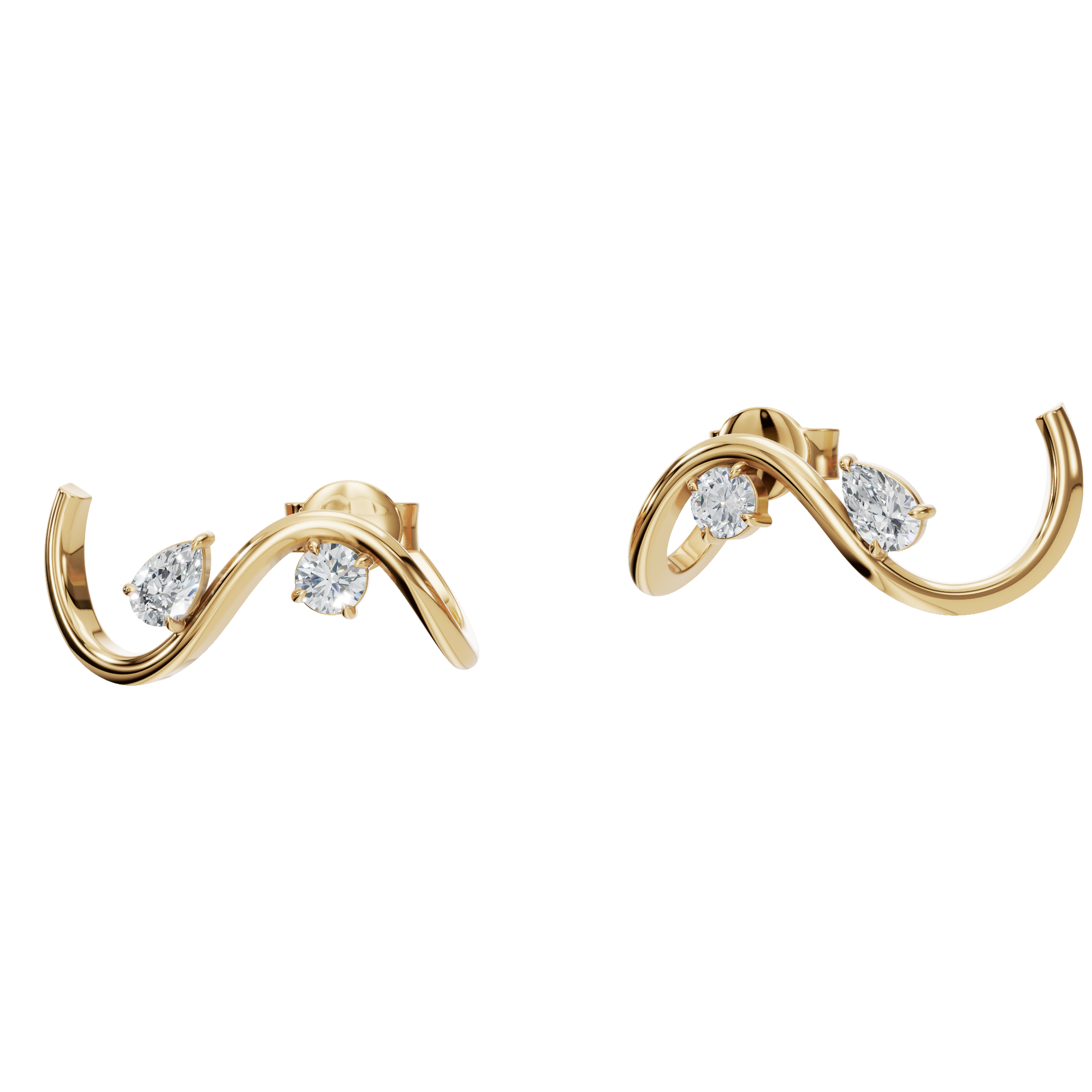 0.52 CTW Flowing Wave Diamond Earrings – Pear & Round Gold Elegance