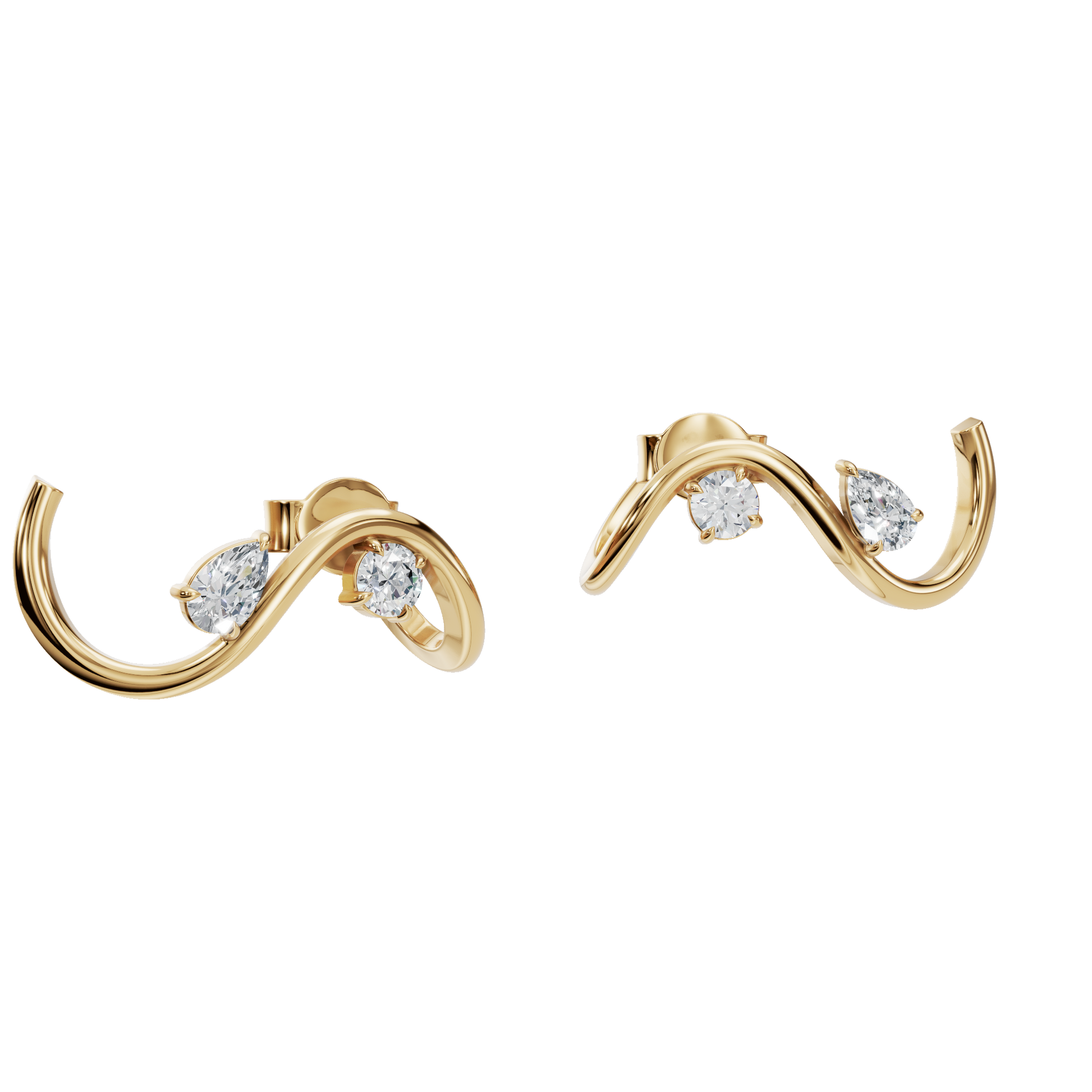0.52 CTW Flowing Wave Diamond Earrings – Pear & Round Gold Elegance