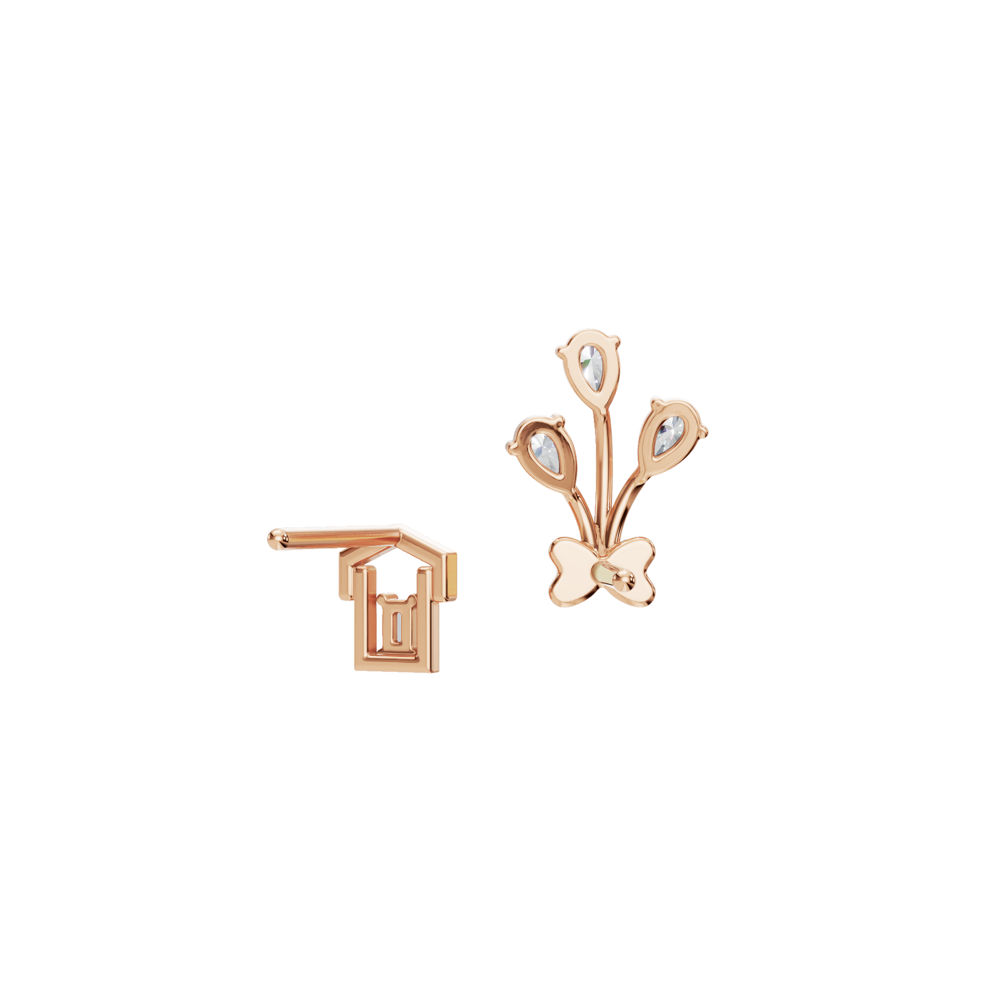 0.59 CTW Pear & Baguette Diamond Asymmetrical Earrings