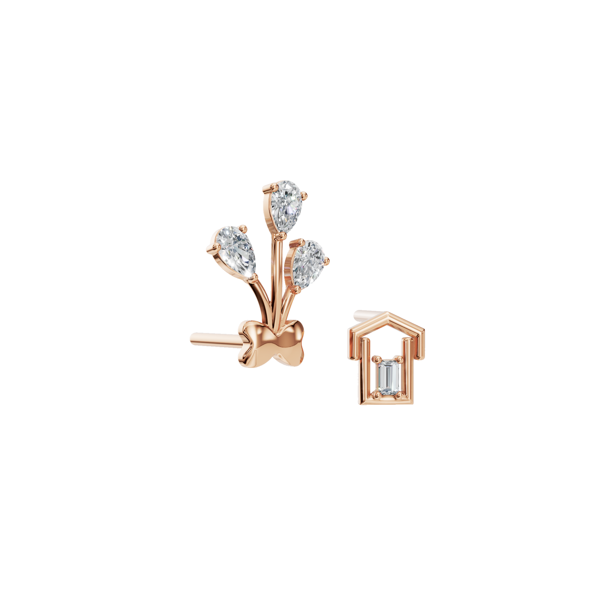 0.59 CTW Pear & Baguette Diamond Asymmetrical Earrings