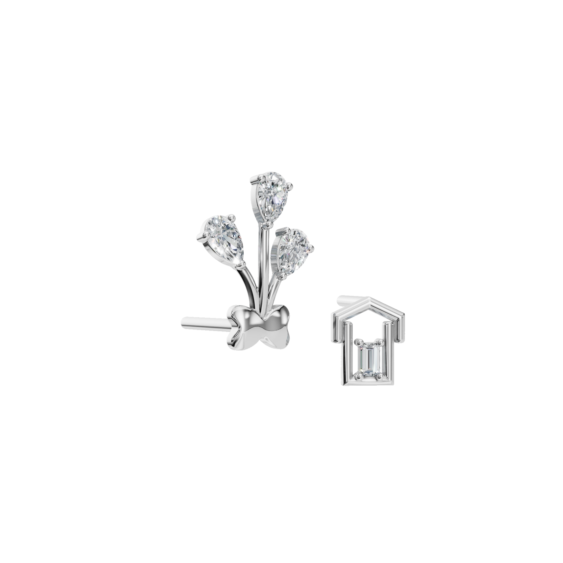 0.59 CTW Pear & Baguette Diamond Asymmetrical Earrings