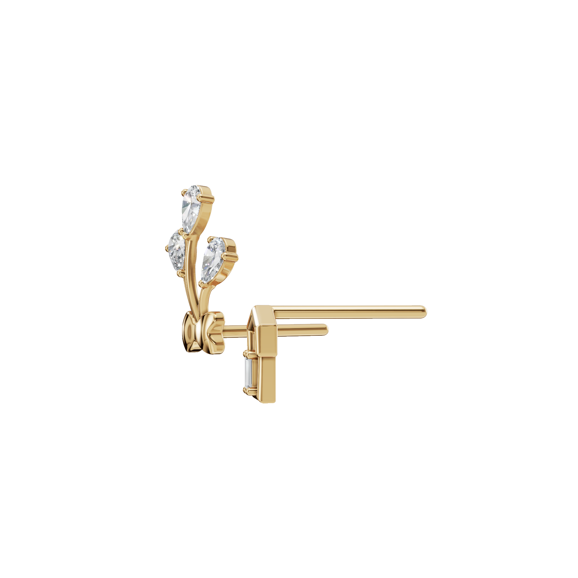 0.59 CTW Pear & Baguette Diamond Asymmetrical Earrings