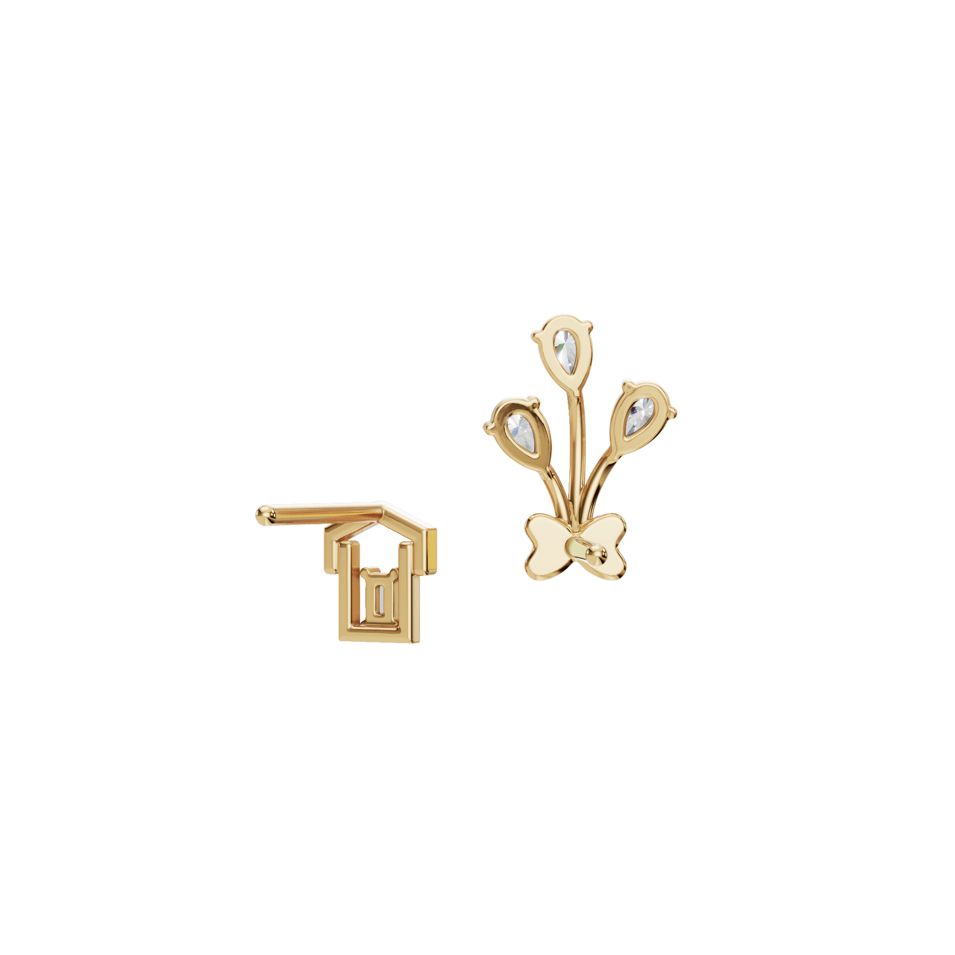 0.59 CTW Pear & Baguette Diamond Asymmetrical Earrings