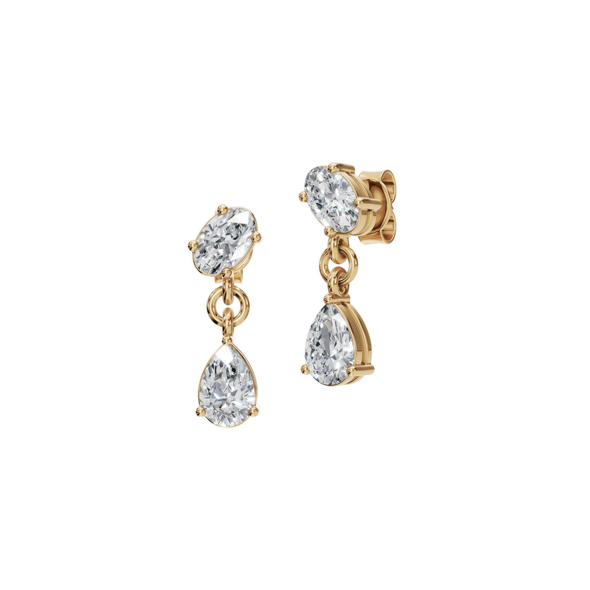 Pear Diamond Drop Earrings with Oval Stud Accent