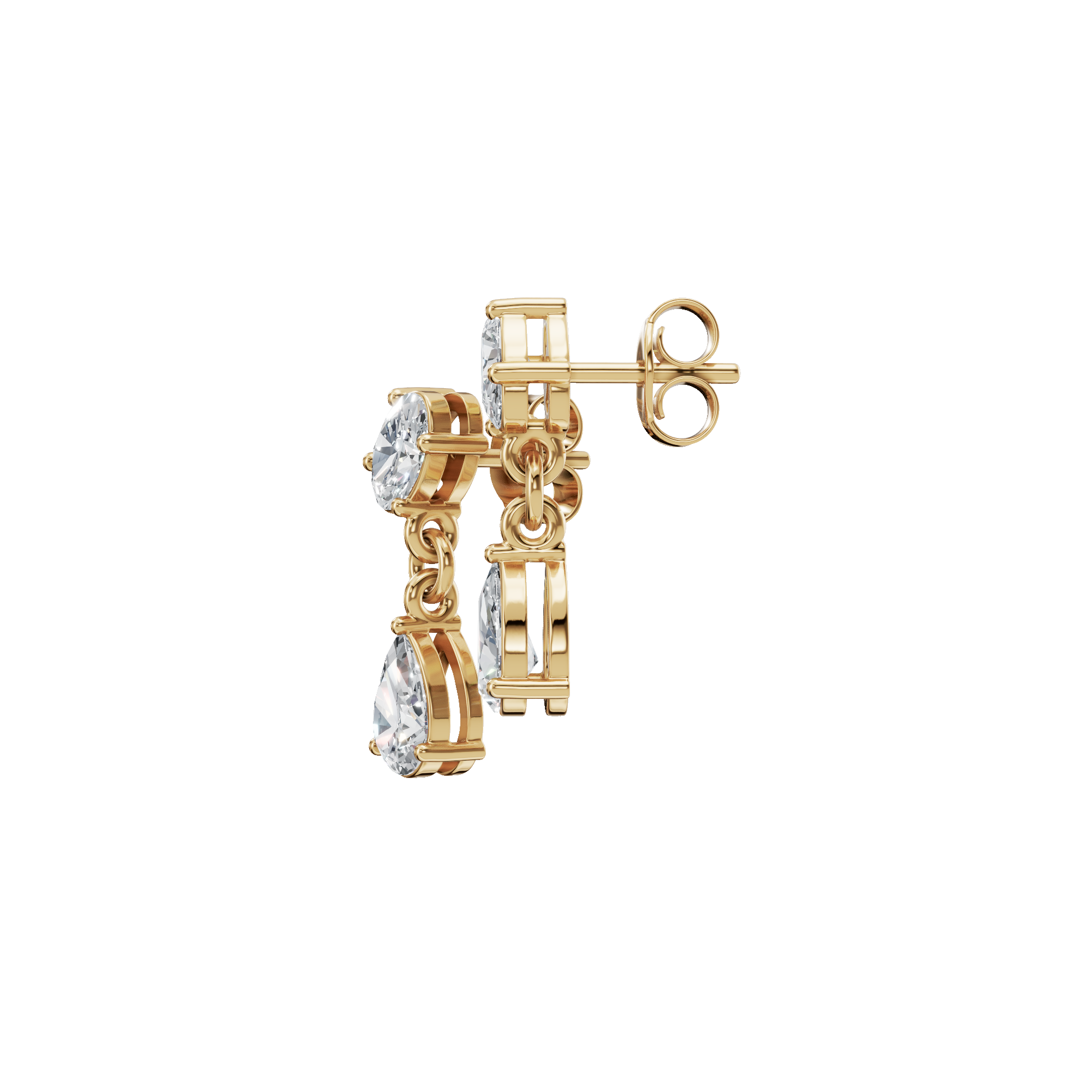 Pear Diamond Drop Earrings with Oval Stud Accent