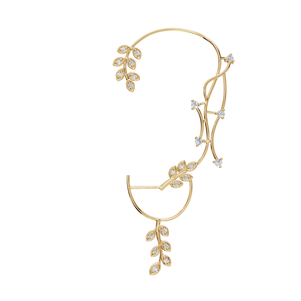 0.66 Carat Round Diamond Ear Climber Drop Earring – Nature Inspired Vine Design