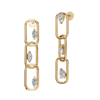 Minimalist Pear Marquise Cut Diamond Bezel Set Link Drop Earrings