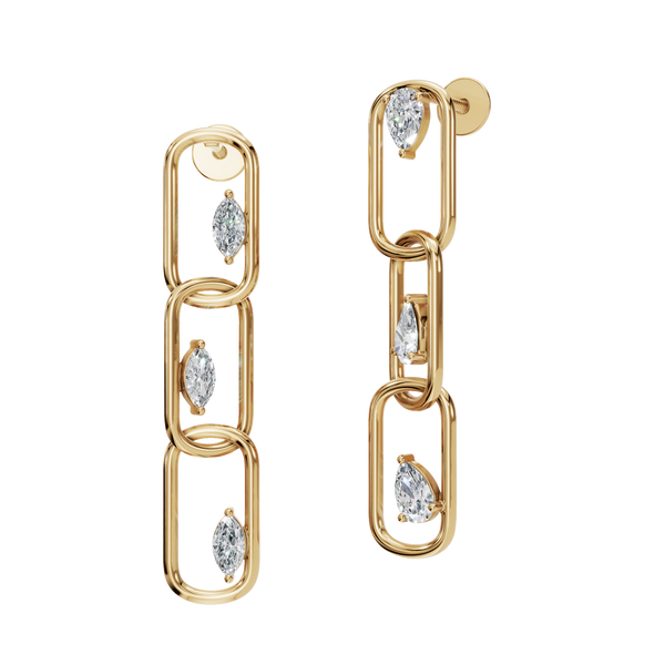 0.84 CTW Pear & Marquise Lab Grown Diamond Link Drop Earrings | Paperclip Diamond Dangle Earrings