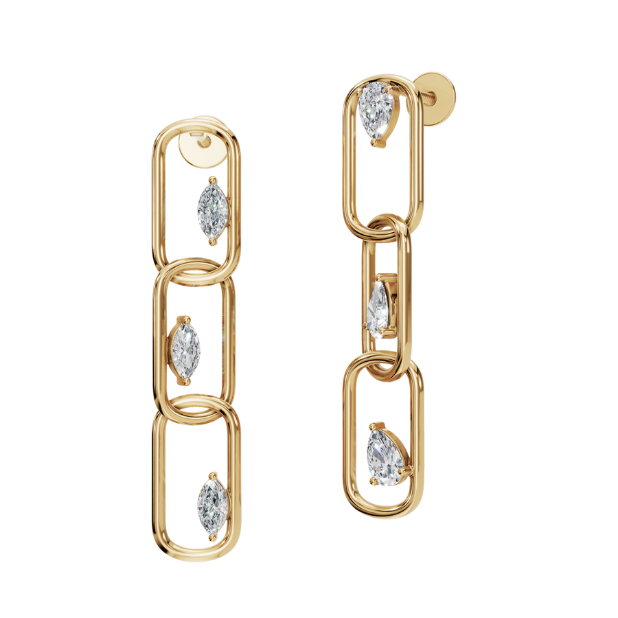 Minimalist Pear Marquise Cut Diamond Bezel Set Link Drop Earrings
