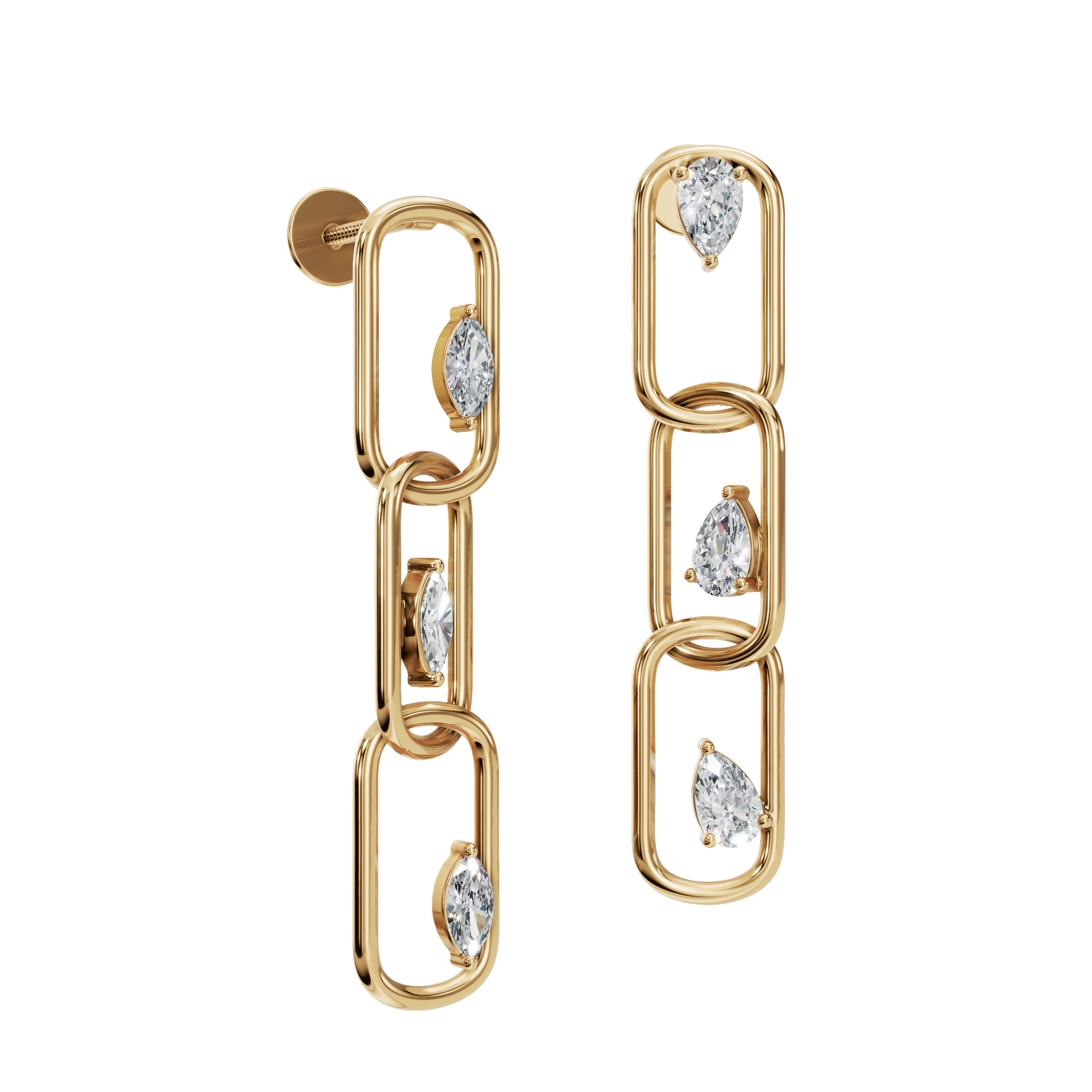 0.84 CTW Marquise & Pear Diamond Drop Earrings – Modern Paperclip Chain Statement