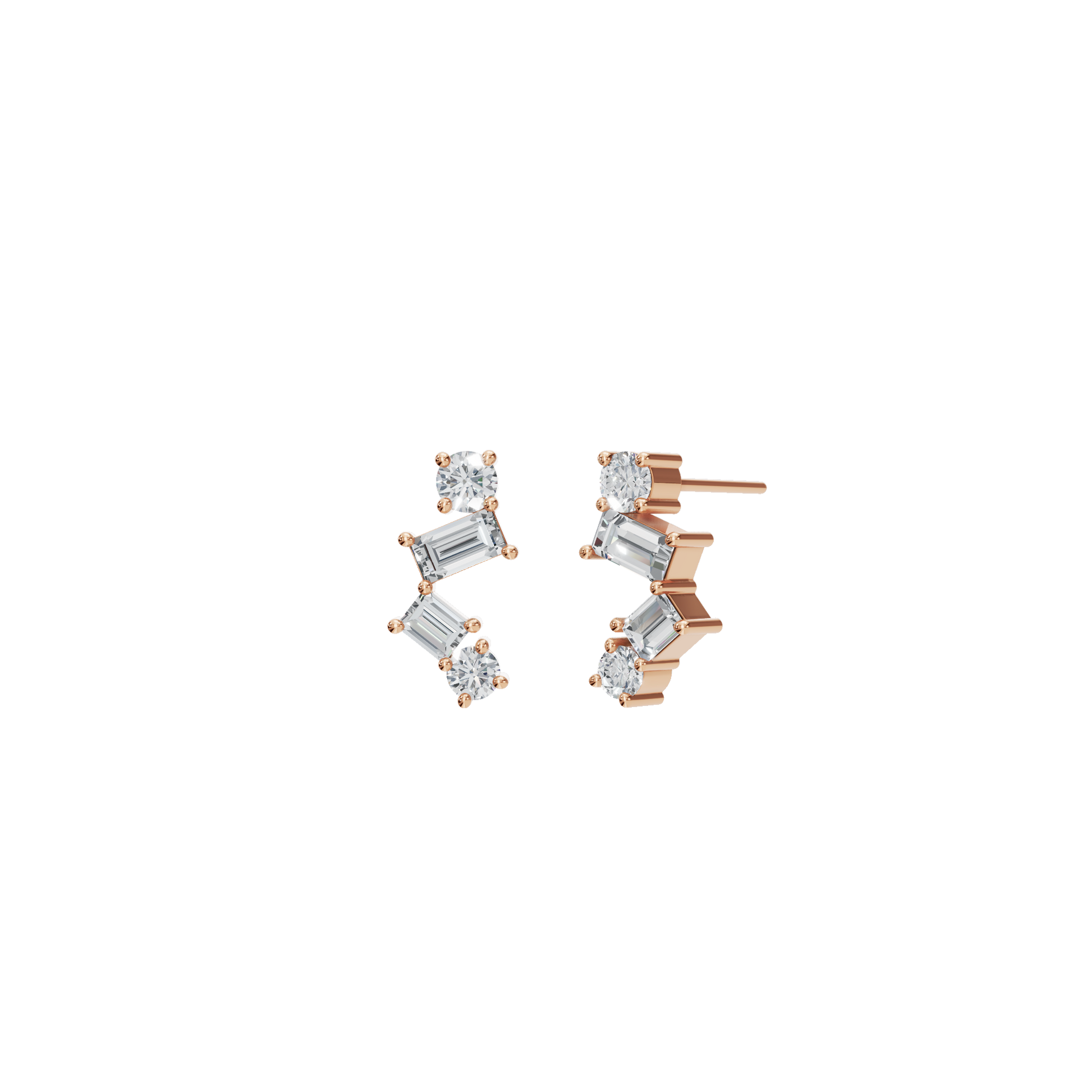 0.60 CTW Round And Baguette Diamond Earrings – Modern Zig-Zag Cluster Look