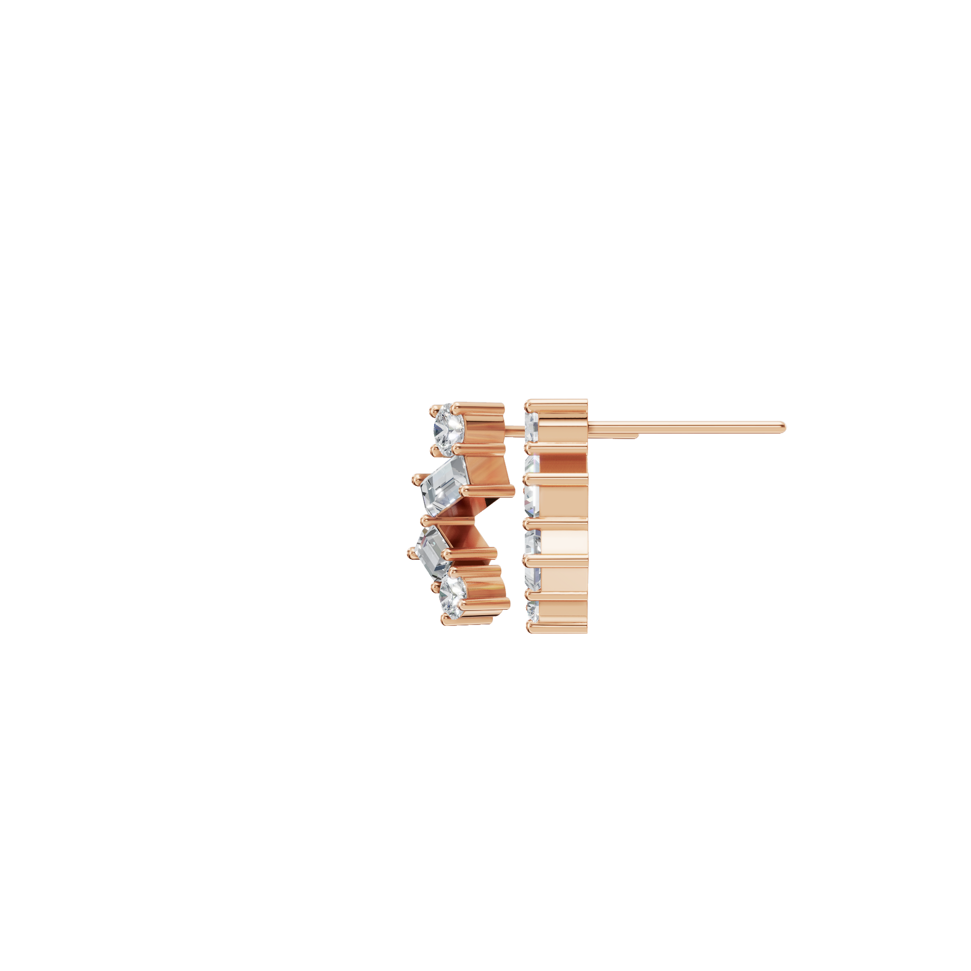 0.60 CTW Round And Baguette Diamond Earrings – Modern Zig-Zag Cluster Look