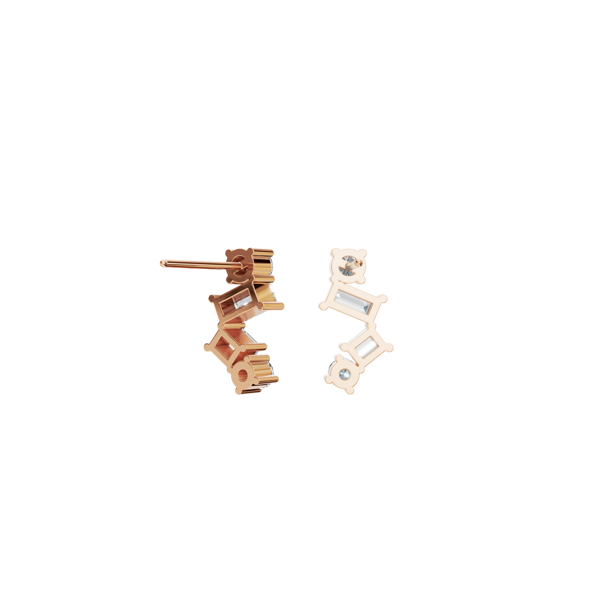 0.60 CTW Round And Baguette Diamond Earrings – Modern Zig-Zag Cluster Look