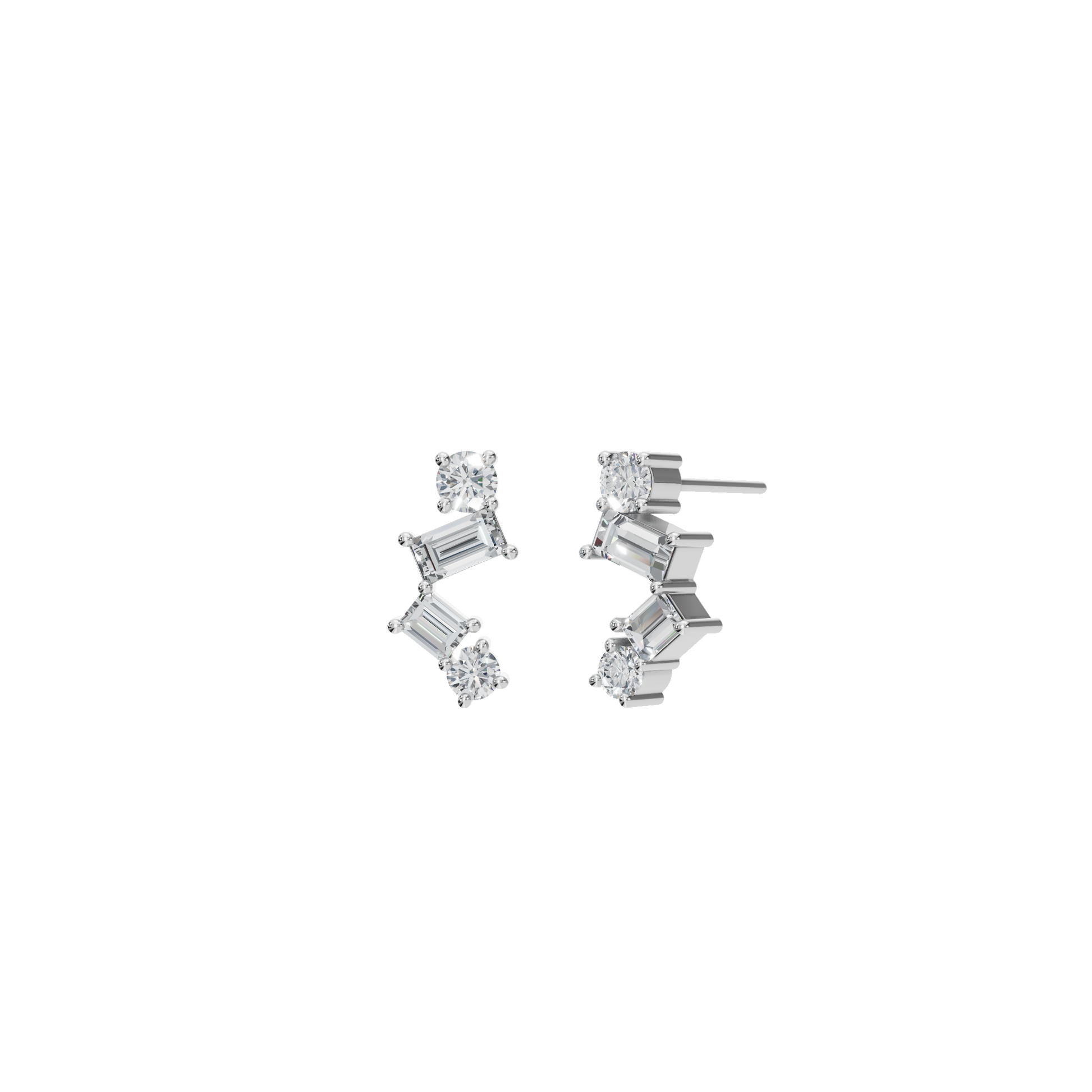 0.60 CTW Round And Baguette Diamond Earrings – Modern Zig-Zag Cluster Look