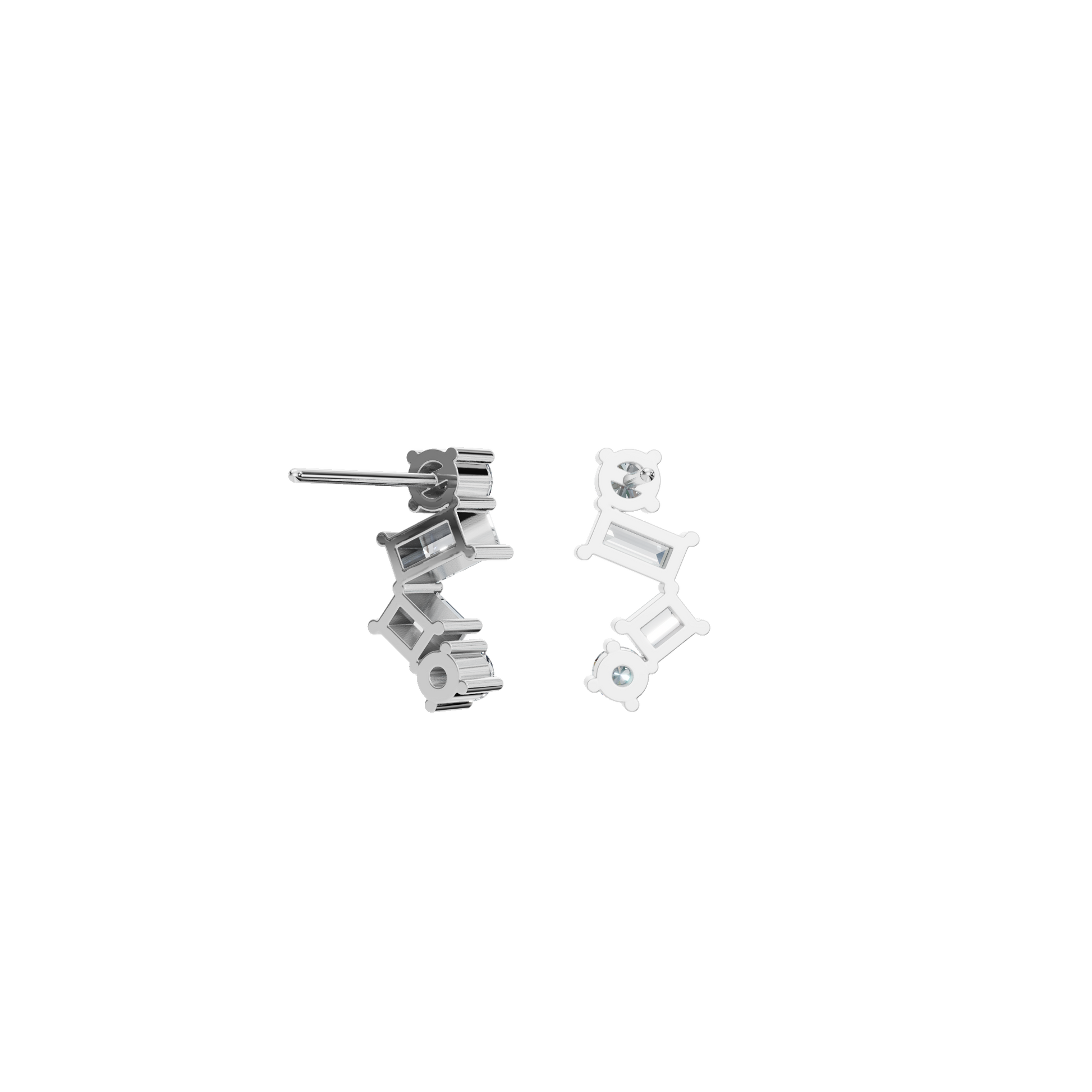 0.60 CTW Round And Baguette Diamond Earrings – Modern Zig-Zag Cluster Look