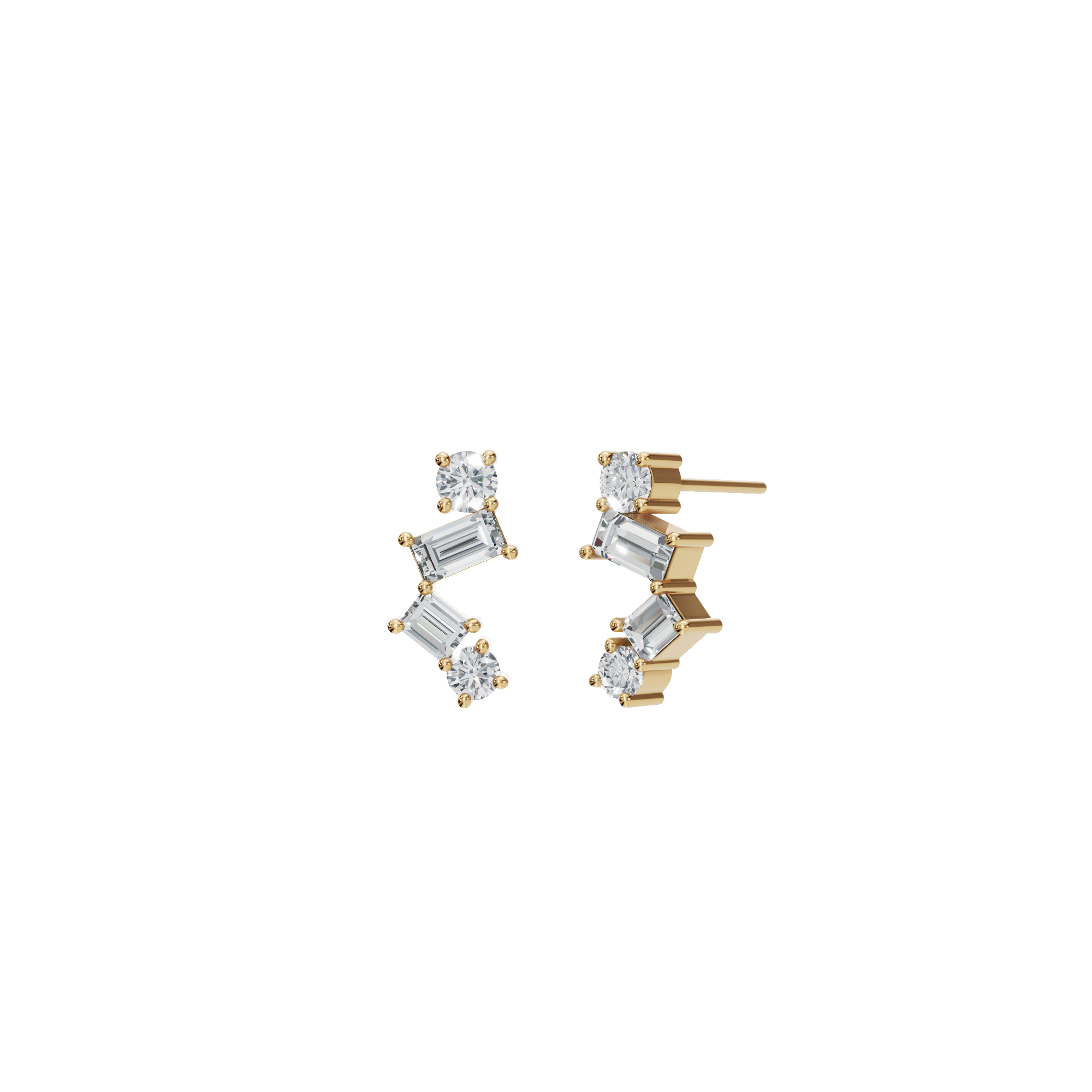 0.60 CTW Round And Baguette Diamond Earrings – Modern Zig-Zag Cluster Look