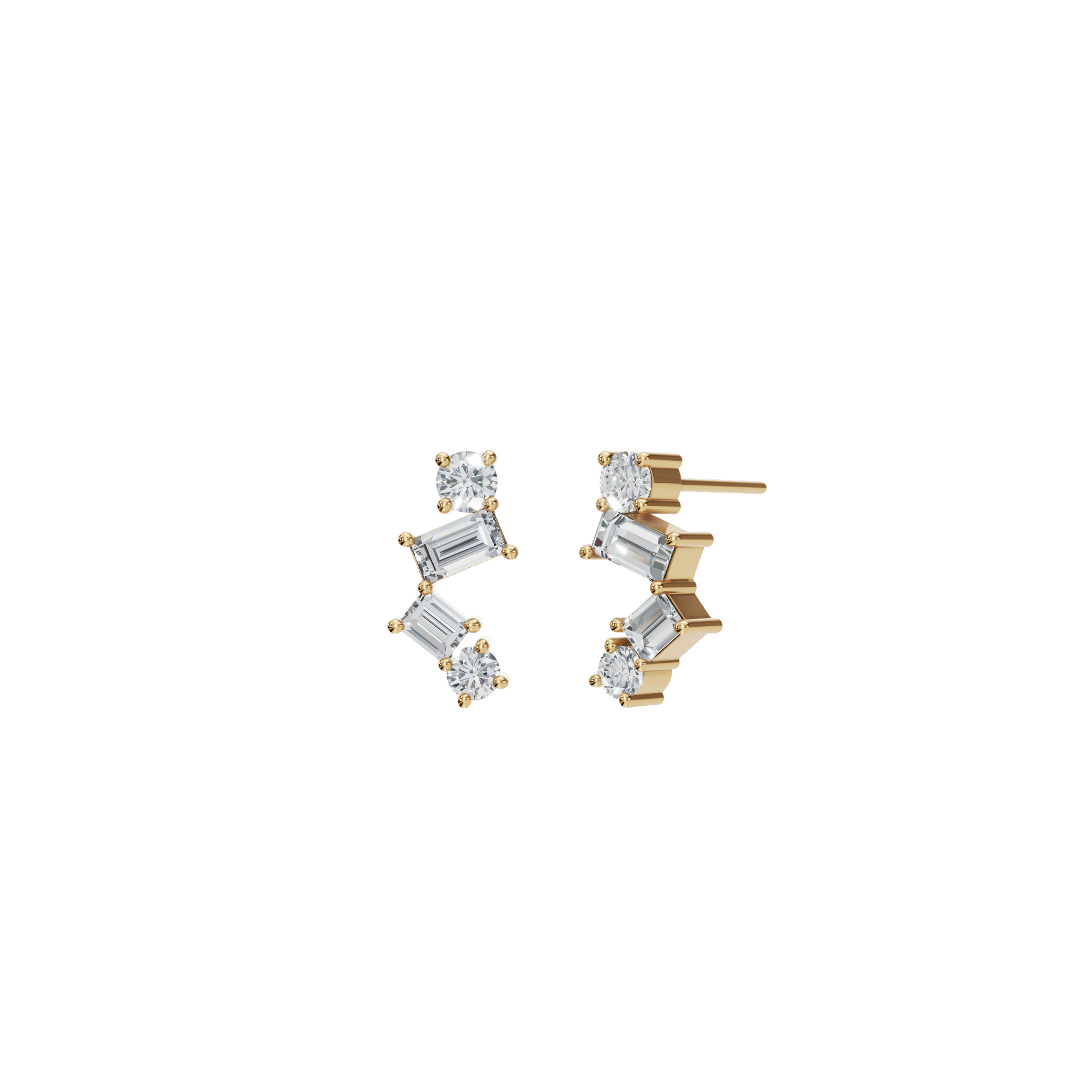 0.60 CTW Round And Baguette Diamond Earrings – Modern Zig-Zag Cluster Look